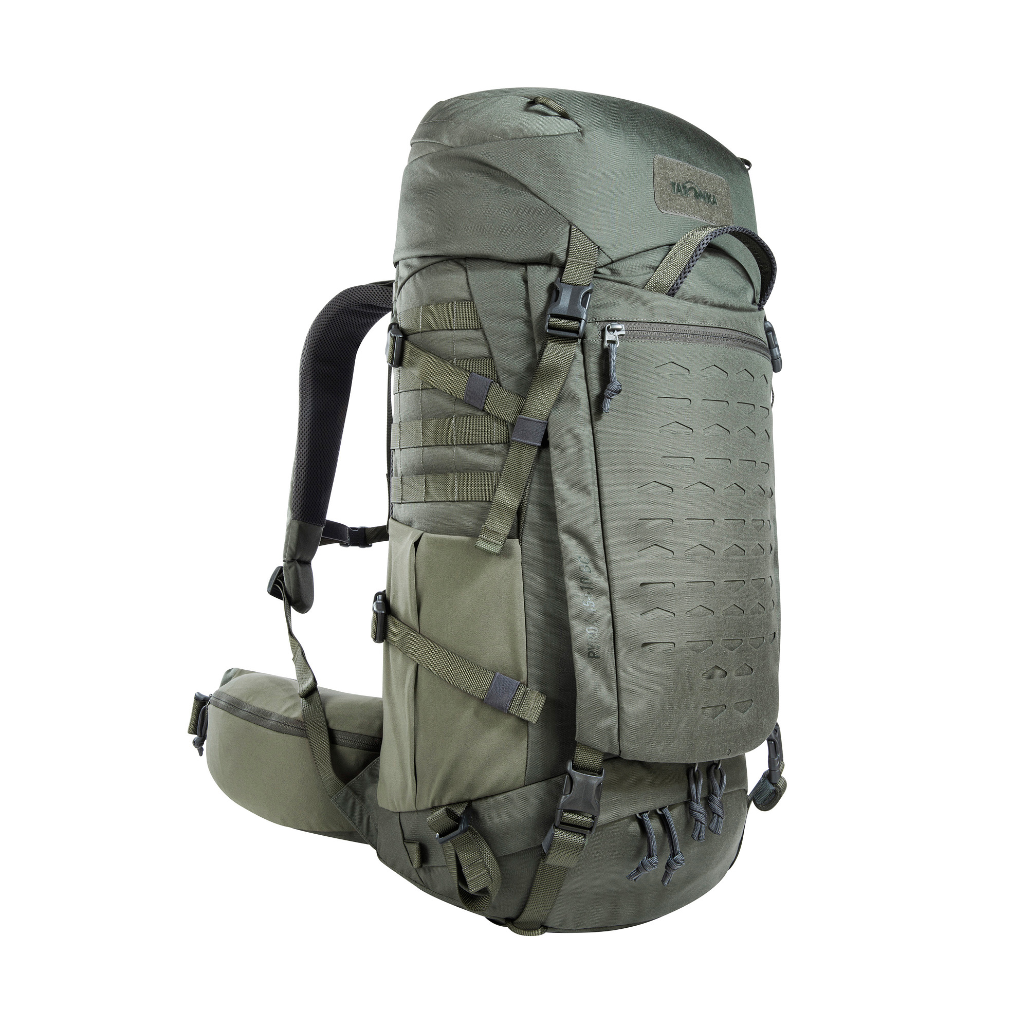 Tatonka Pyrox 45+10 BC stone grey olive grau Trekkingrucksäcke - Ansicht seitlich-vorne Tasche, Rucksack, Tatonka Pyrox 45+10 BC stone grey olive grau Trekkingrucksäcke - Ansicht seitlich-vorne
