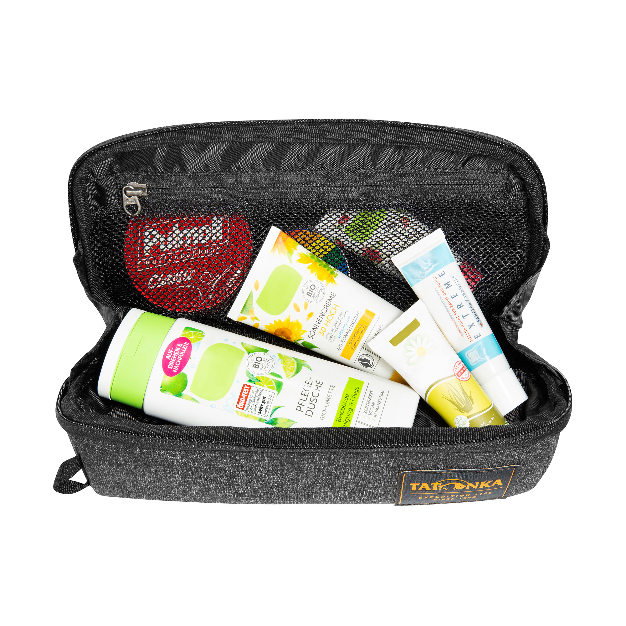 Tatonka Square Zip Pouch M black schwarz Kulturbeutel - Detailansicht Erste Hilfe, Flasche, Kosmetik, Sonnenschutz, Tatonka Square Zip Pouch M black schwarz Kulturbeutel - Detailansicht