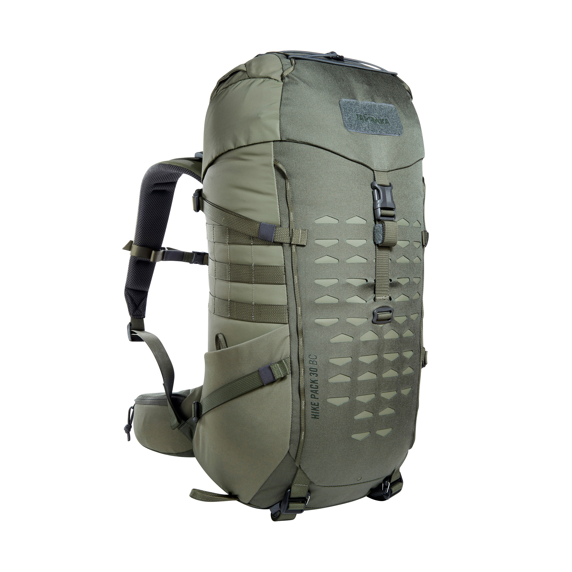 Tatonka Hike Pack 30 BC stone grey olive grau Wanderrucksäcke - Ansicht seitlich-vorne Tasche, Rucksack, Tatonka Hike Pack 30 BC stone grey olive grau Wanderrucksäcke - Ansicht seitlich-vorne
