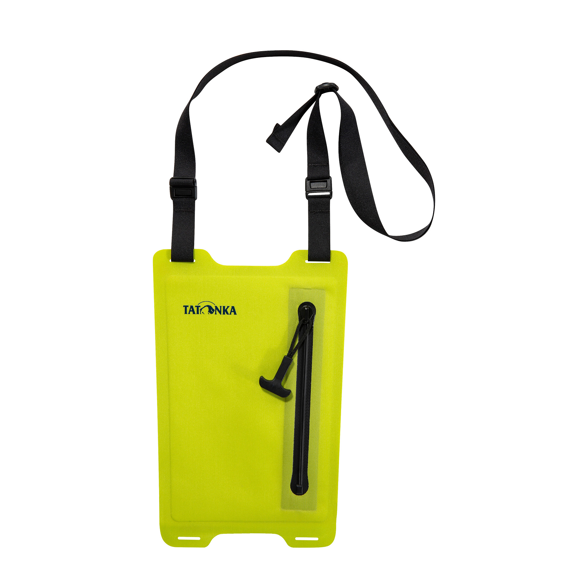 drybag, phone pouch, neon yellow, strap, zipPocket, Tatonka WP Zip Neck Pouch M lime gelb - Ansicht seitlich-vorne