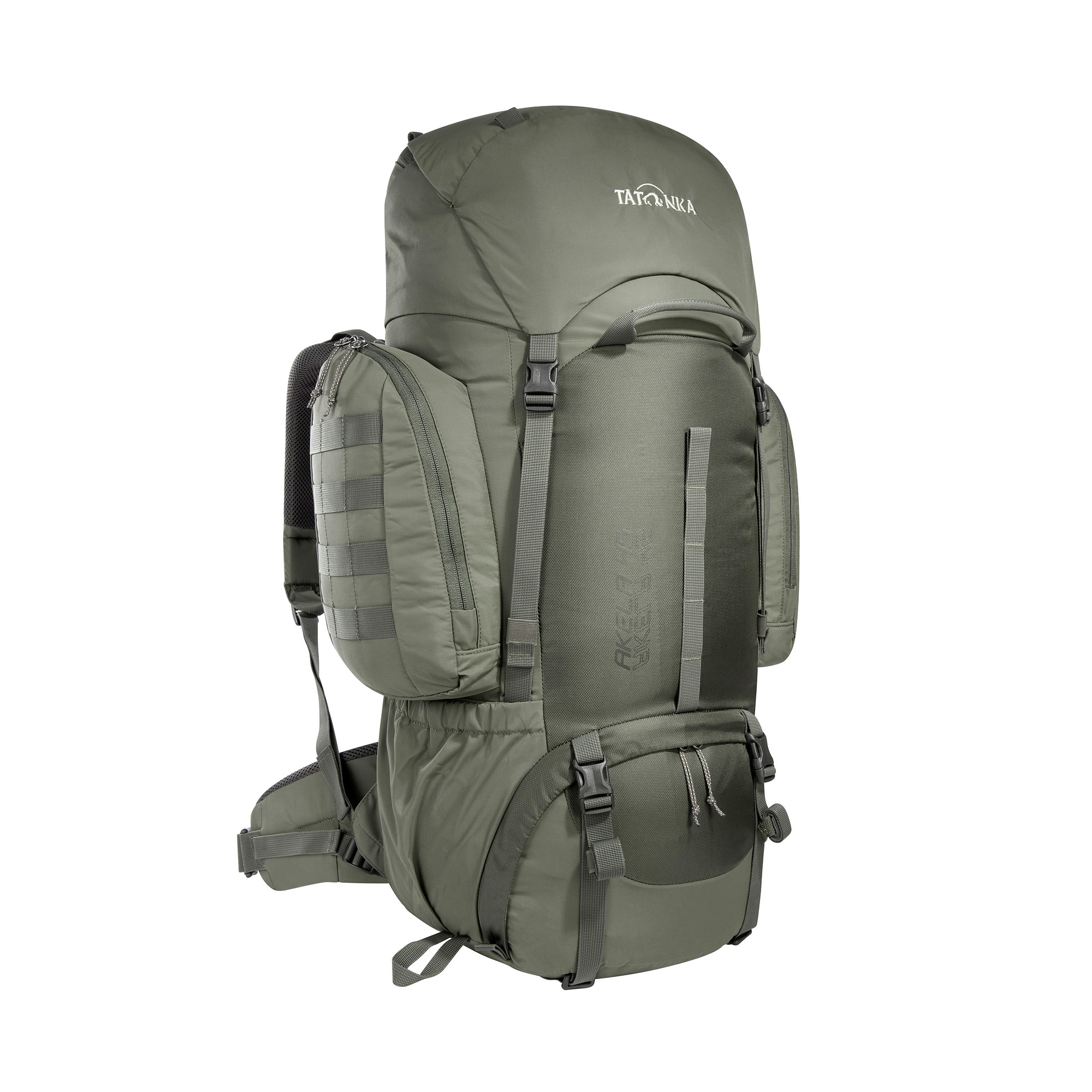 Tatonka Akela 45 stone grey olive grau Trekkingrucksäcke - Ansicht seitlich-vorne Tasche, Rucksack, Tatonka Akela 45 stone grey olive grau Trekkingrucksäcke - Ansicht seitlich-vorne