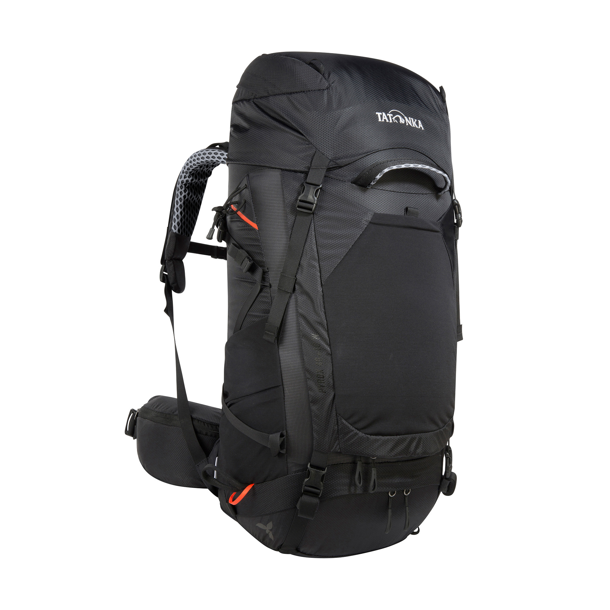 Tatonka Pyrox 40+10 Women black schwarz Trekkingrucksäcke - Ansicht seitlich-vorne Tasche, Rucksack, Tatonka Pyrox 40+10 Women black schwarz Trekkingrucksäcke - Ansicht seitlich-vorne