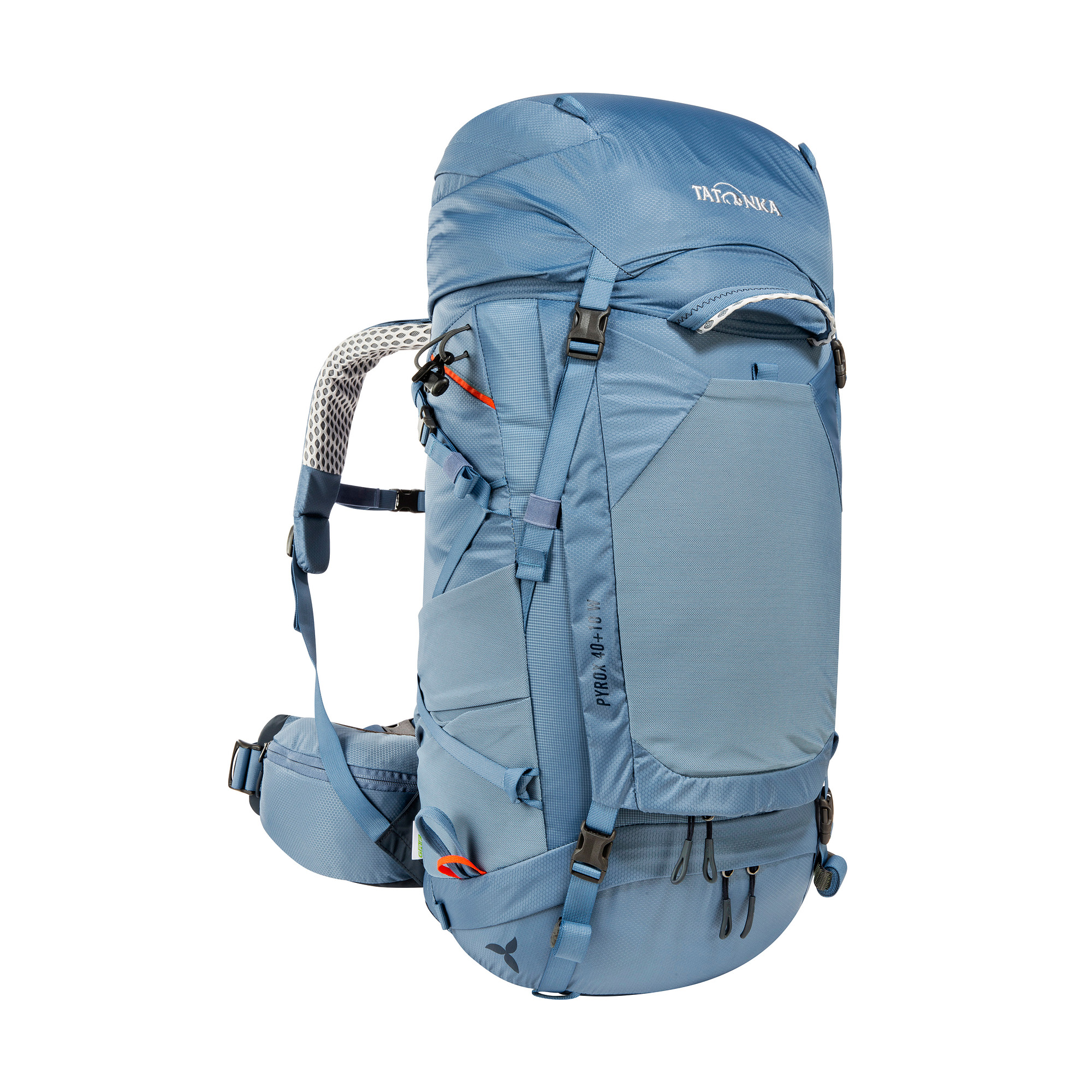 Tatonka Pyrox 40+10 Women elemental blue blau Trekkingrucksäcke - Ansicht seitlich-vorne Tasche, Rucksack, Tatonka Pyrox 40+10 Women elemental blue blau Trekkingrucksäcke - Ansicht seitlich-vorne