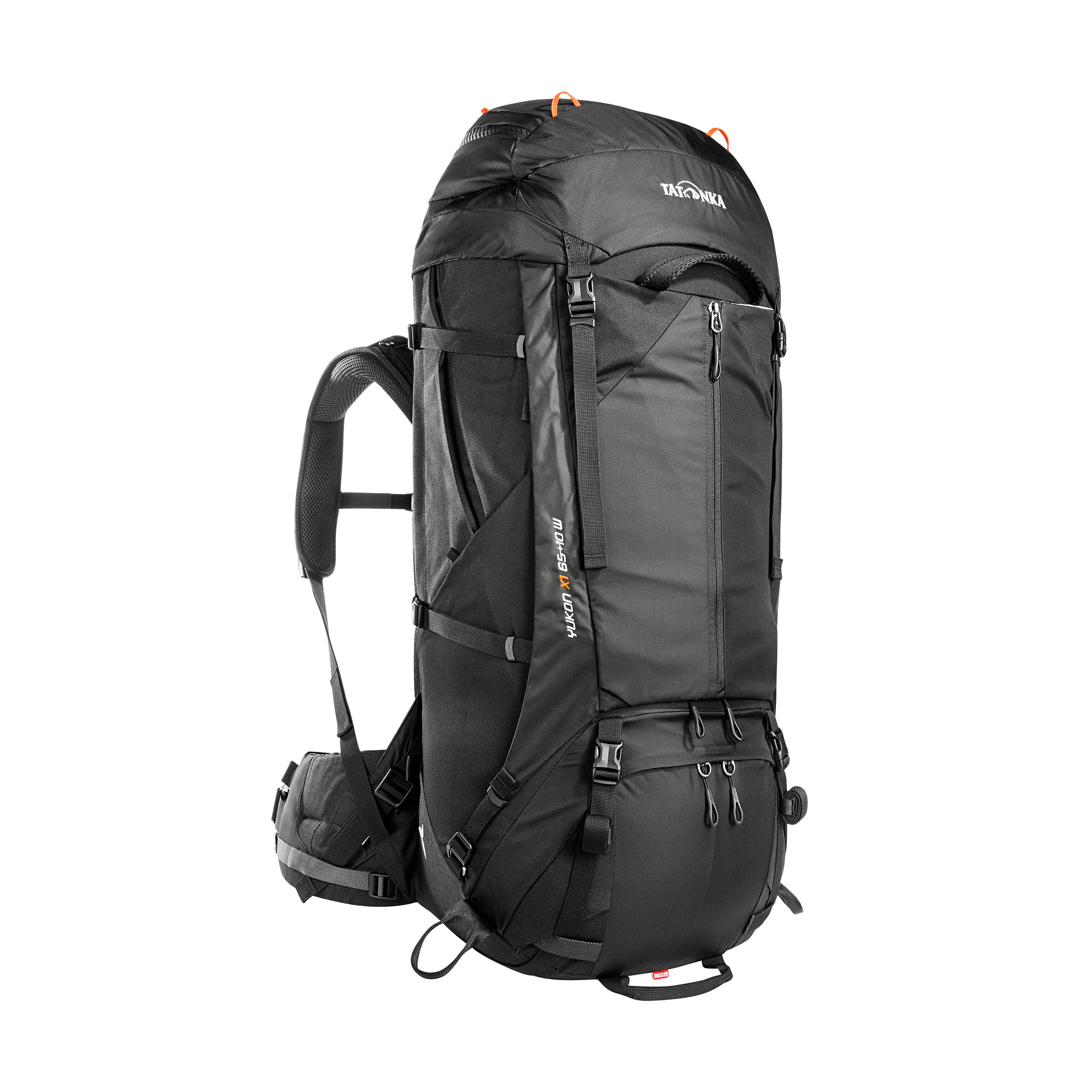 Tatonka Yukon X1 65+10 Women black schwarz Trekkingrucksäcke - Ansicht seitlich-vorne Tasche, Rucksack, Tatonka Yukon X1 65+10 Women black schwarz Trekkingrucksäcke - Ansicht seitlich-vorne