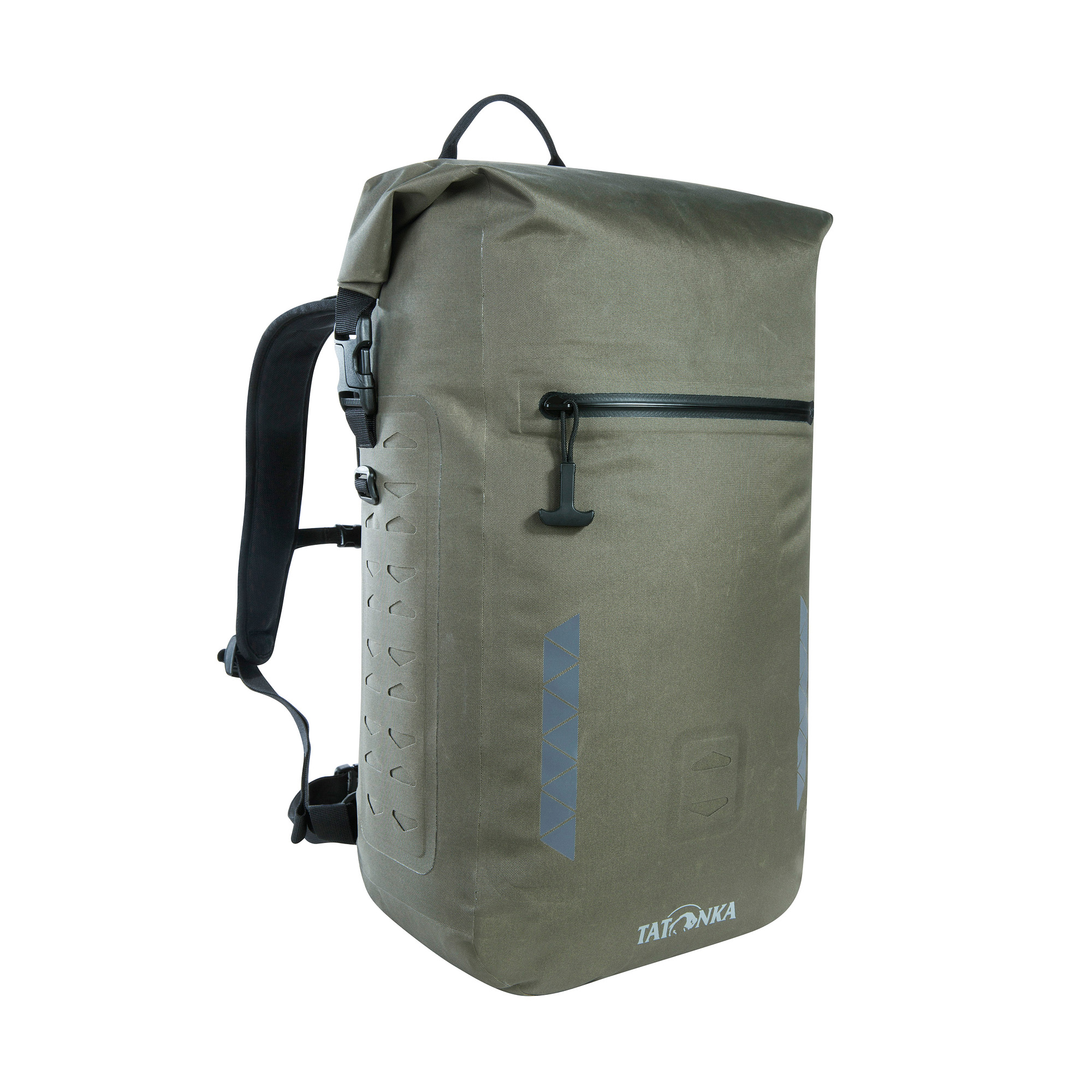Tasche, Rucksack, Tatonka Commuter Rolltop 25 WP stone grey olive grau Tagesrucksäcke - Ansicht seitlich-vorne