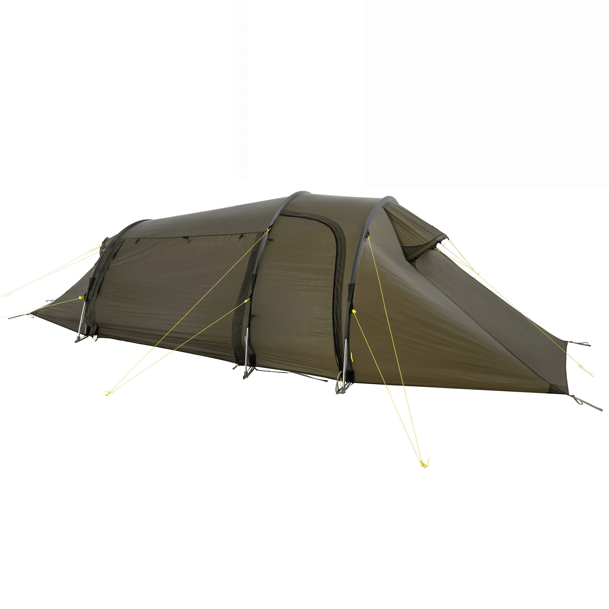 Zelt, Kuppelzelt, Outdoor, Stahlgestänge, Grauoliv, Zelt, Freizeitaktivitäten, Zelt in den Bergen, Natur, Draußen, Zelt, Campen, Zelt in den Bergen, Natur, Draußen, Tatonka Grönland 2 Vent LT stone grey olive grau 2-Personen-Zelte - Ansicht seitlich-vorne