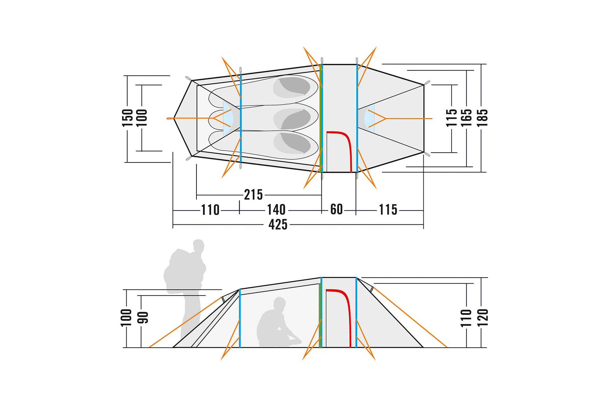 Tatonka Grönland 3 light olive grün 3-Personen-Zelte - Detailansicht CAD-Diagramm, Diagramm, Person, Tatonka Grönland 3 light olive grün 3-Personen-Zelte - Detailansicht