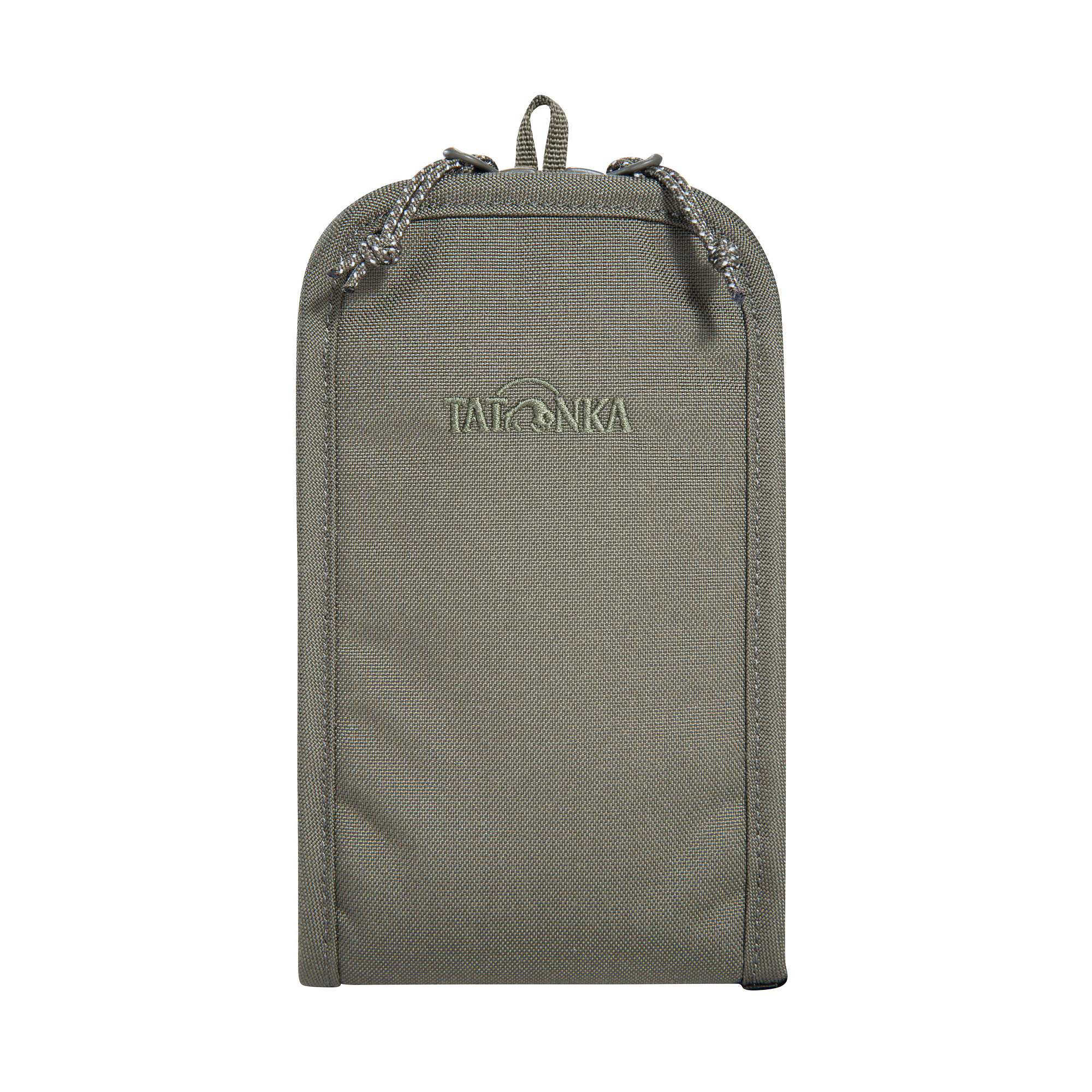 Kosmetiktasche, Kameratasche, Stoff Tasche, Ziptasche, Reiseaccessoire, Tatonka Smartphone Pouch 6,2" BC stone grey olive grau - Ansicht frontal-vorne