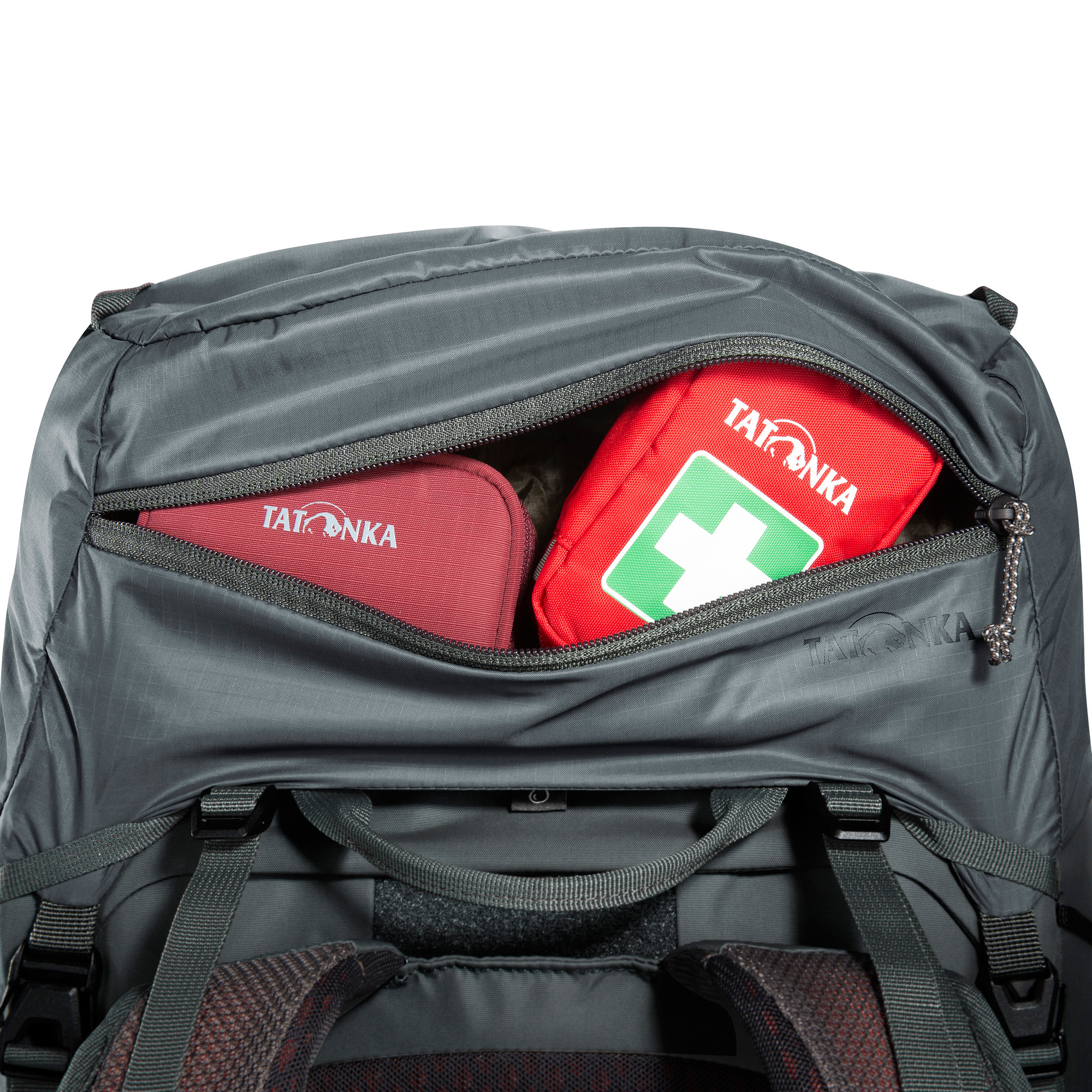 Rucksack, Notfallset, Medizinische Erste-Hilfe, Flachpack, Taschenorganisation, Tatonka Pyrox Lite 48+10 titan grey grau - Detailansicht