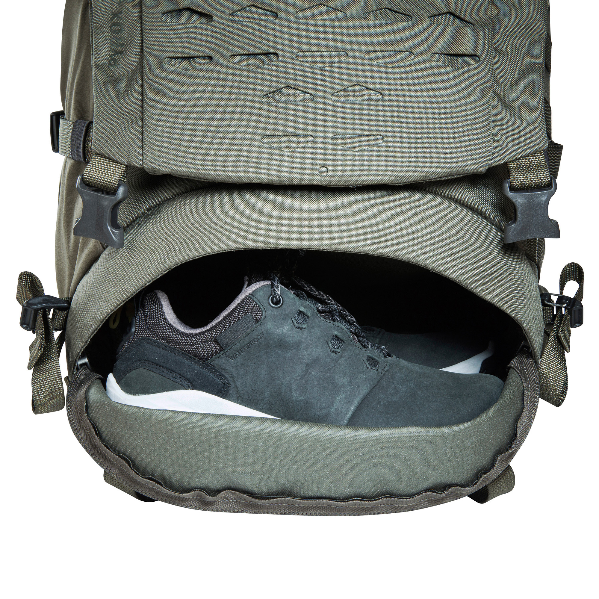 Tasche, Kleidung, Schuhwerk, Schuh, Leinwand, Tatonka Pyrox 40+10 Women BC stone grey olive grau Trekkingrucksäcke - Detailansicht
