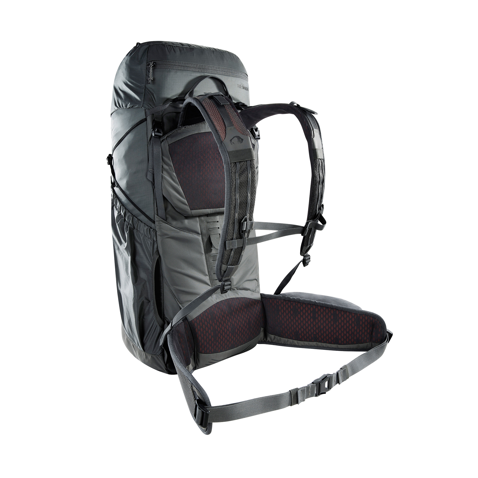 Rucksack, Trekking, Rucksack Schultergurt, Backpack, Outdoor Gear, Tatonka Pyrox Lite 48+10 titan grey grau - Ansicht seitlich-hinten