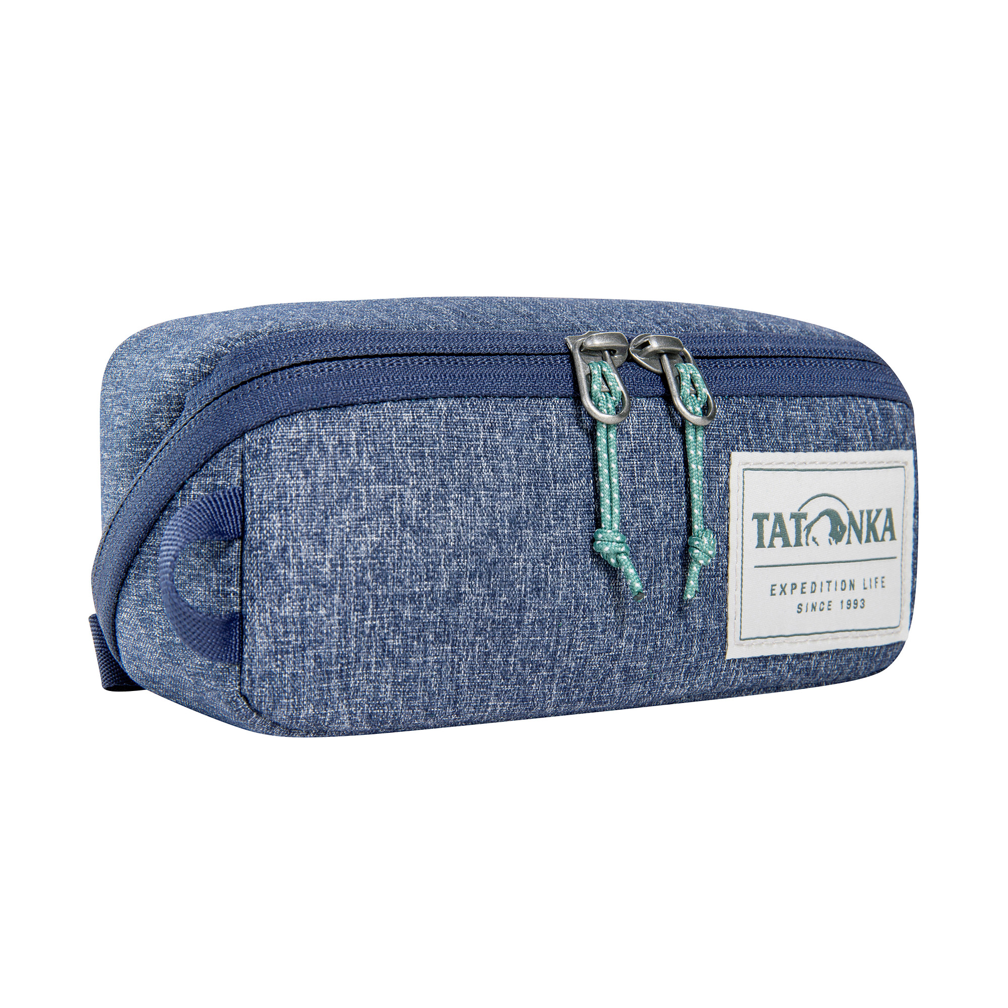 Taschentuchetui, Etui, Denim, Reißverschluss, Label, Tatonka Square Zip Pouch S navy blue blau Kulturbeutel - Ansicht seitlich-vorne