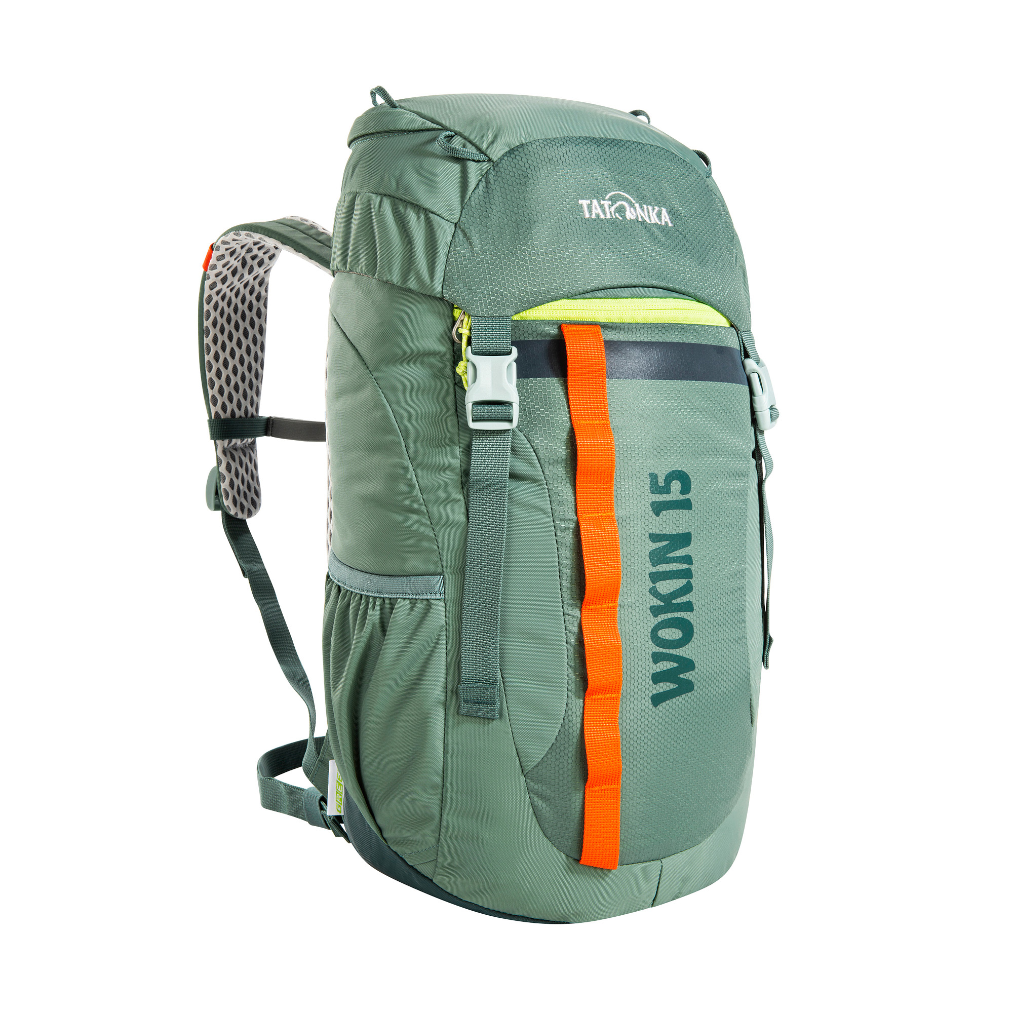 Tatonka Wokin 15 sage green grün Kinderrucksäcke - Ansicht seitlich-vorne Tasche, Rucksack, Tatonka Wokin 15 sage green grün Kinderrucksäcke - Ansicht seitlich-vorne