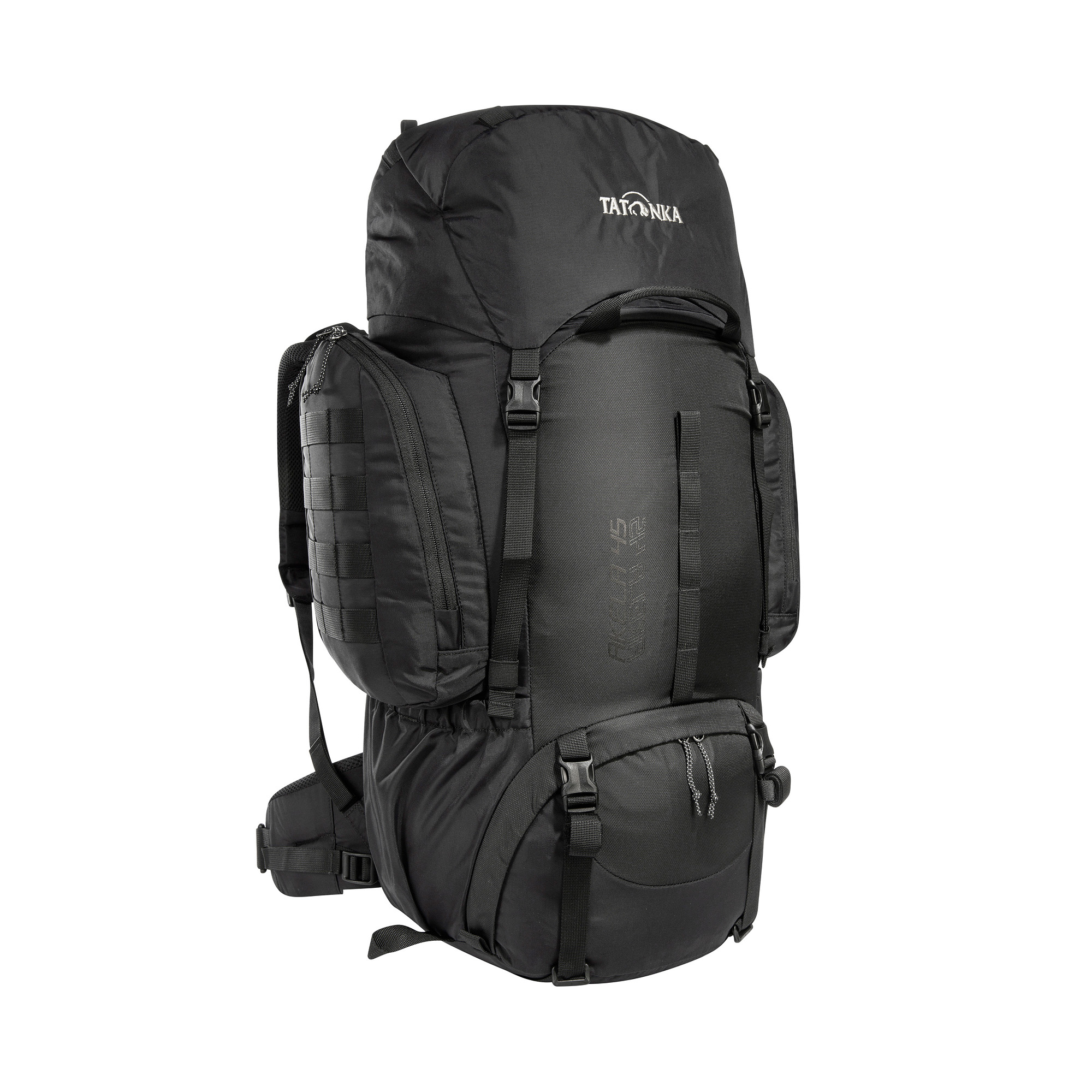 Tatonka Akela 45 black schwarz Trekkingrucksäcke - Ansicht seitlich-vorne Tasche, Rucksack, Tatonka Akela 45 black schwarz Trekkingrucksäcke - Ansicht seitlich-vorne