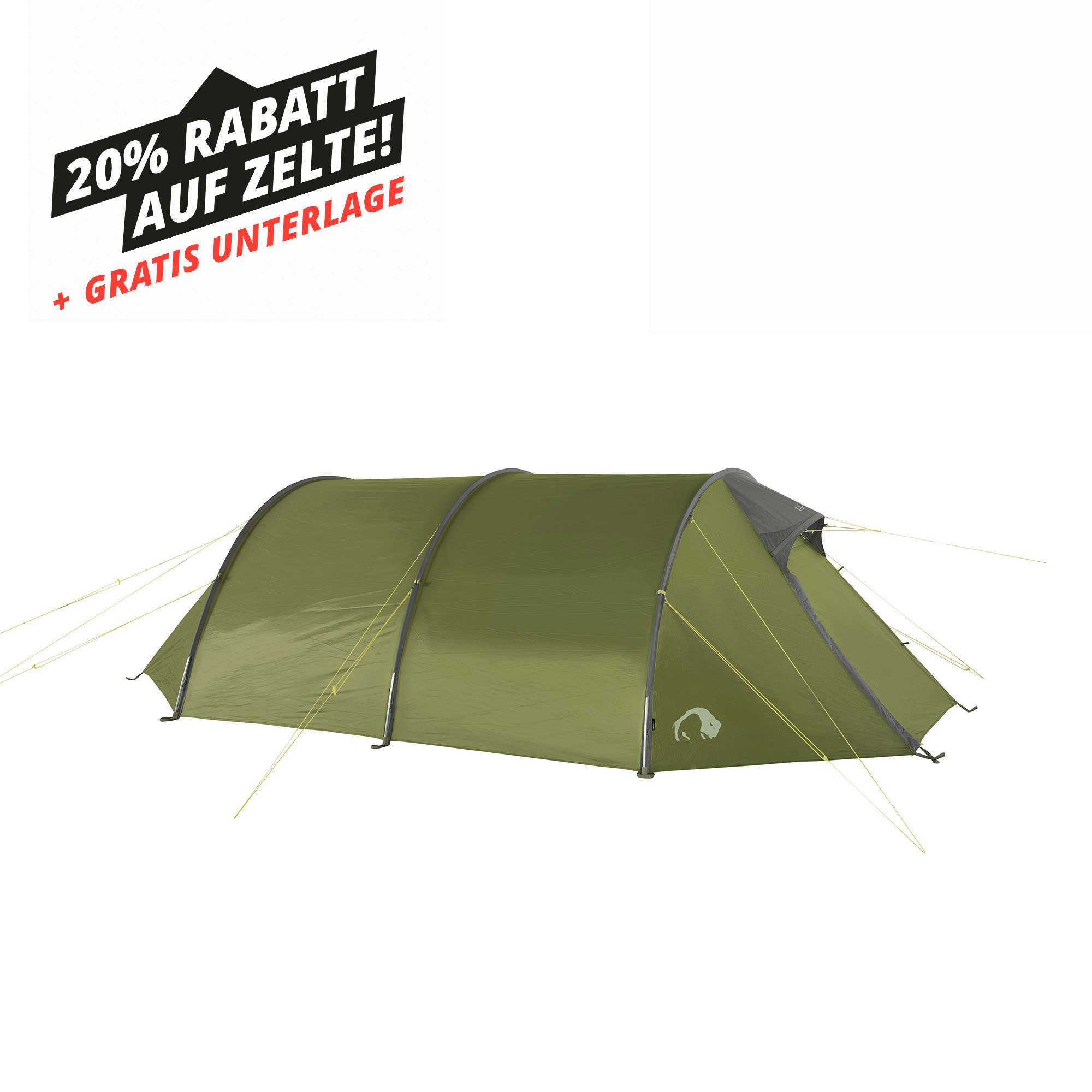 Zelt, Campen, Zelt in den Bergen, Natur, Draußen, Zelt, Campen, Zelt in den Bergen, Natur, Draußen, Zelt, Campen, Zelt in den Bergen, Natur, Draußen, Tatonka Buffin 4 light olive grün 4-Personen-Zelte - Ansicht seitlich-vorne