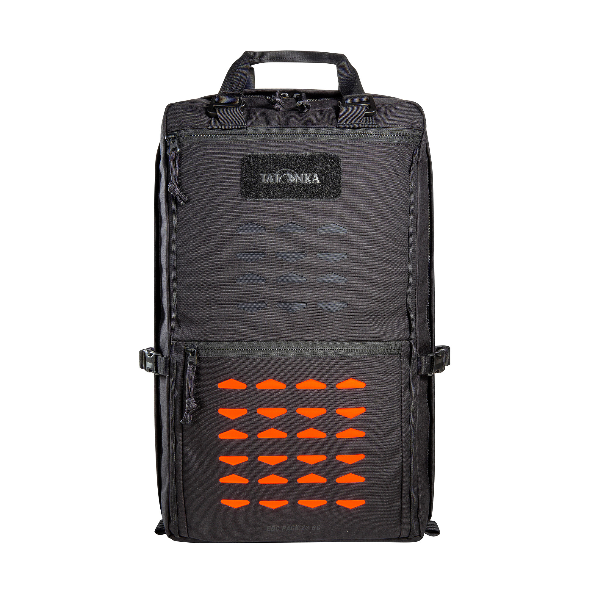 Rucksack, Reisegepäck, schwarzer Rucksack, Vort Tasche, Kompressionsriemen, Tatonka EDC Pack 23 BC black schwarz - Ansicht frontal-vorne