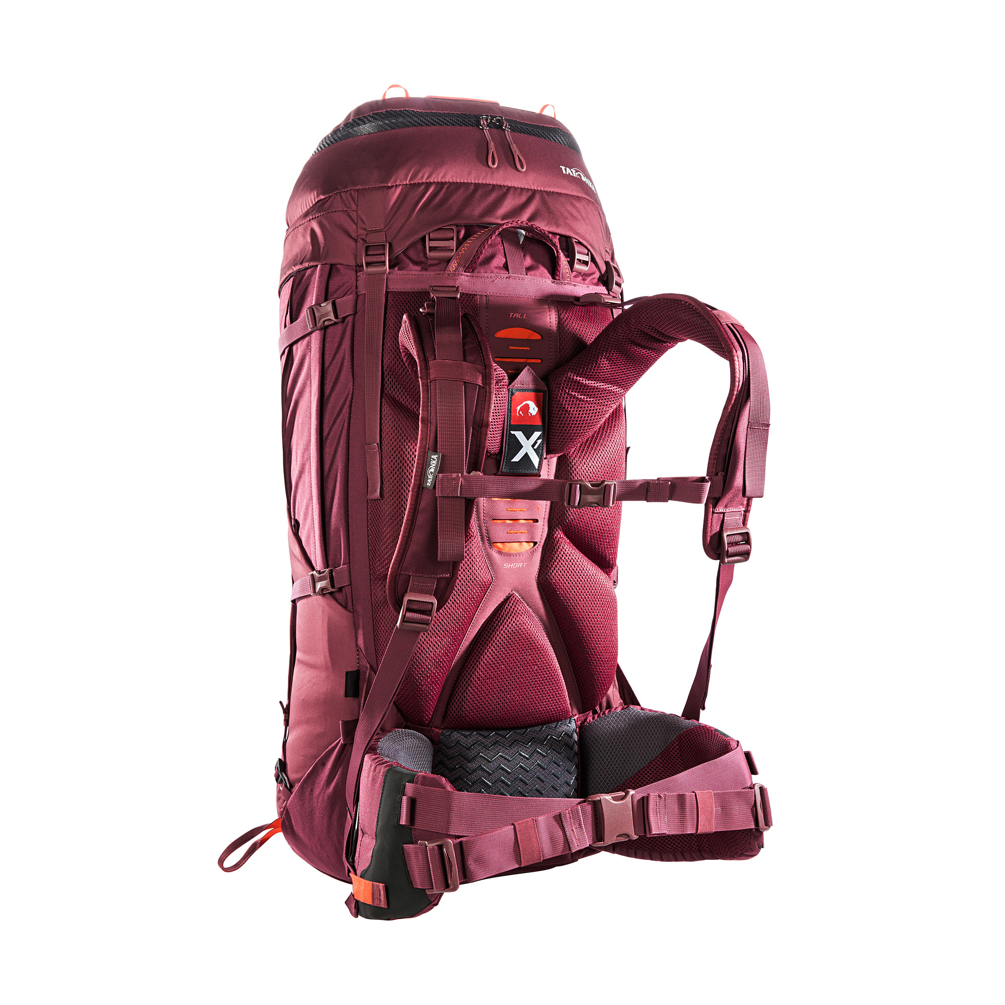 Tatonka Yukon X1 65+10 Women bordeaux red rot Trekkingrucksäcke - Ansicht seitlich-hinten Tasche, Rucksack, Tatonka Yukon X1 65+10 Women bordeaux red rot Trekkingrucksäcke - Ansicht seitlich-hinten