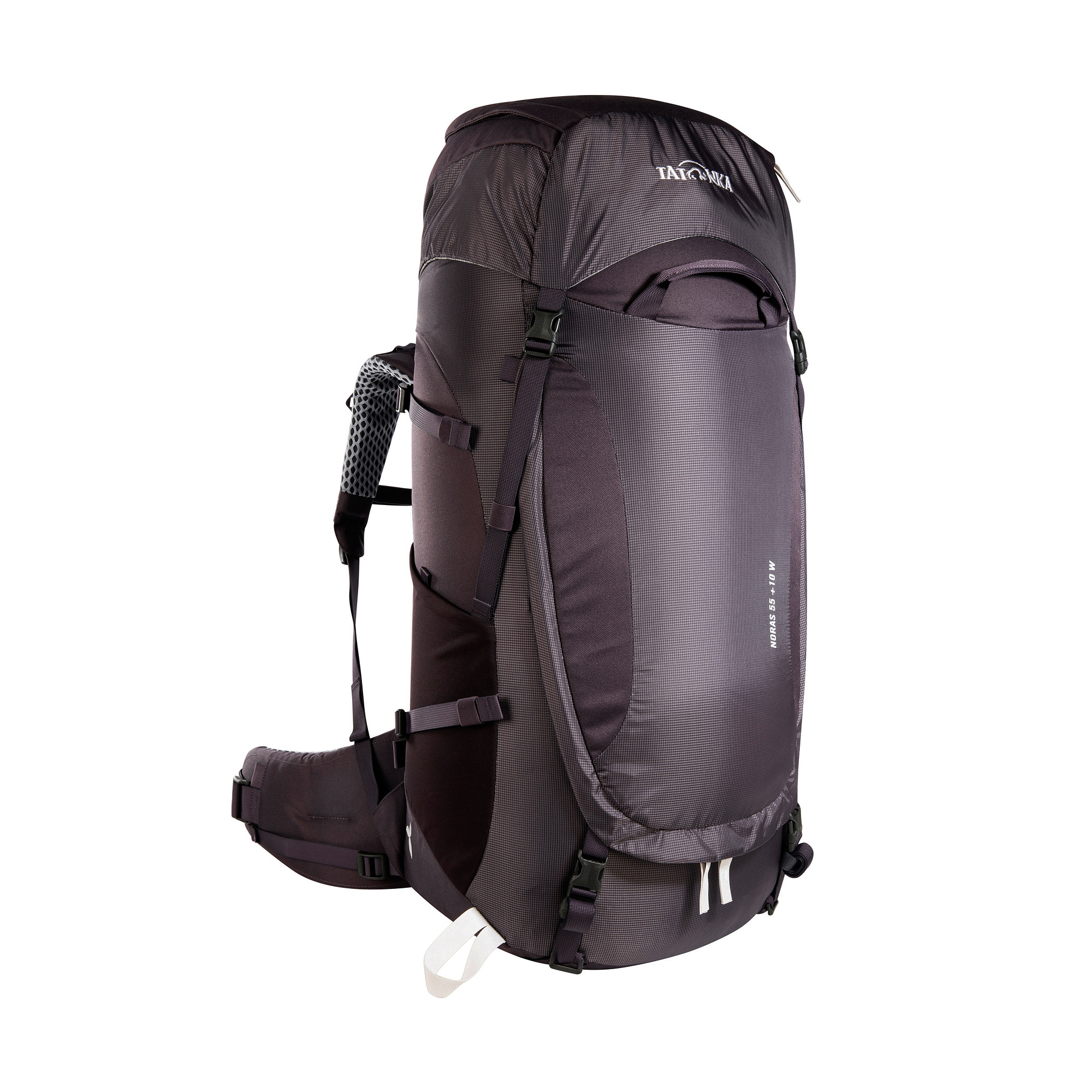 Tatonka Noras 55+10 Women midnight plum lila Trekkingrucksäcke - Ansicht seitlich-vorne Tasche, Rucksack, Tatonka Noras 55+10 Women midnight plum lila Trekkingrucksäcke - Ansicht seitlich-vorne