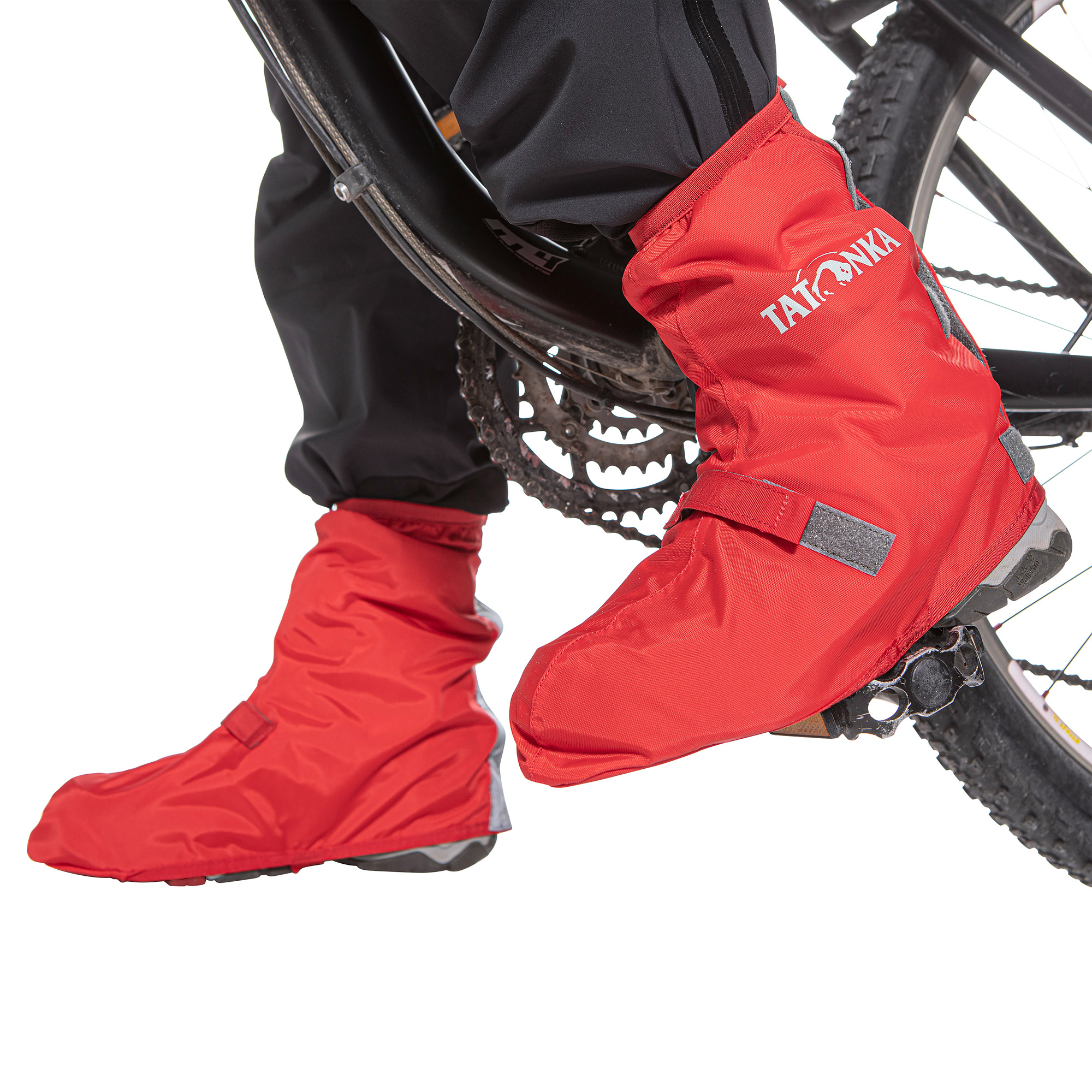 Person, Kleidung, Mantel, Maschine, Rad, Tatonka Velo Gaiter red rot Gamaschen - Detailansicht