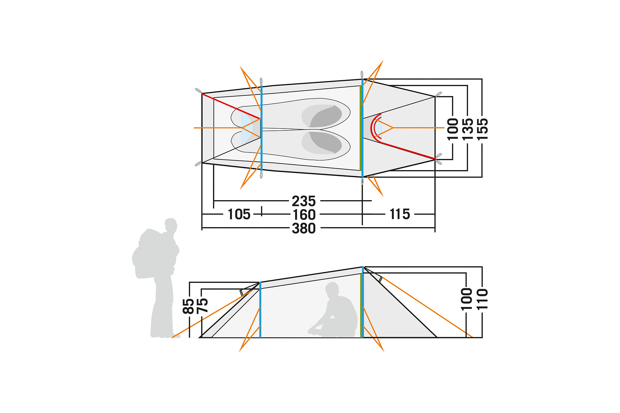 CAD-Diagramm, Diagramm, Person, Tatonka Gargia 2 stone grey olive grau 2-Personen-Zelte - Detailansicht
