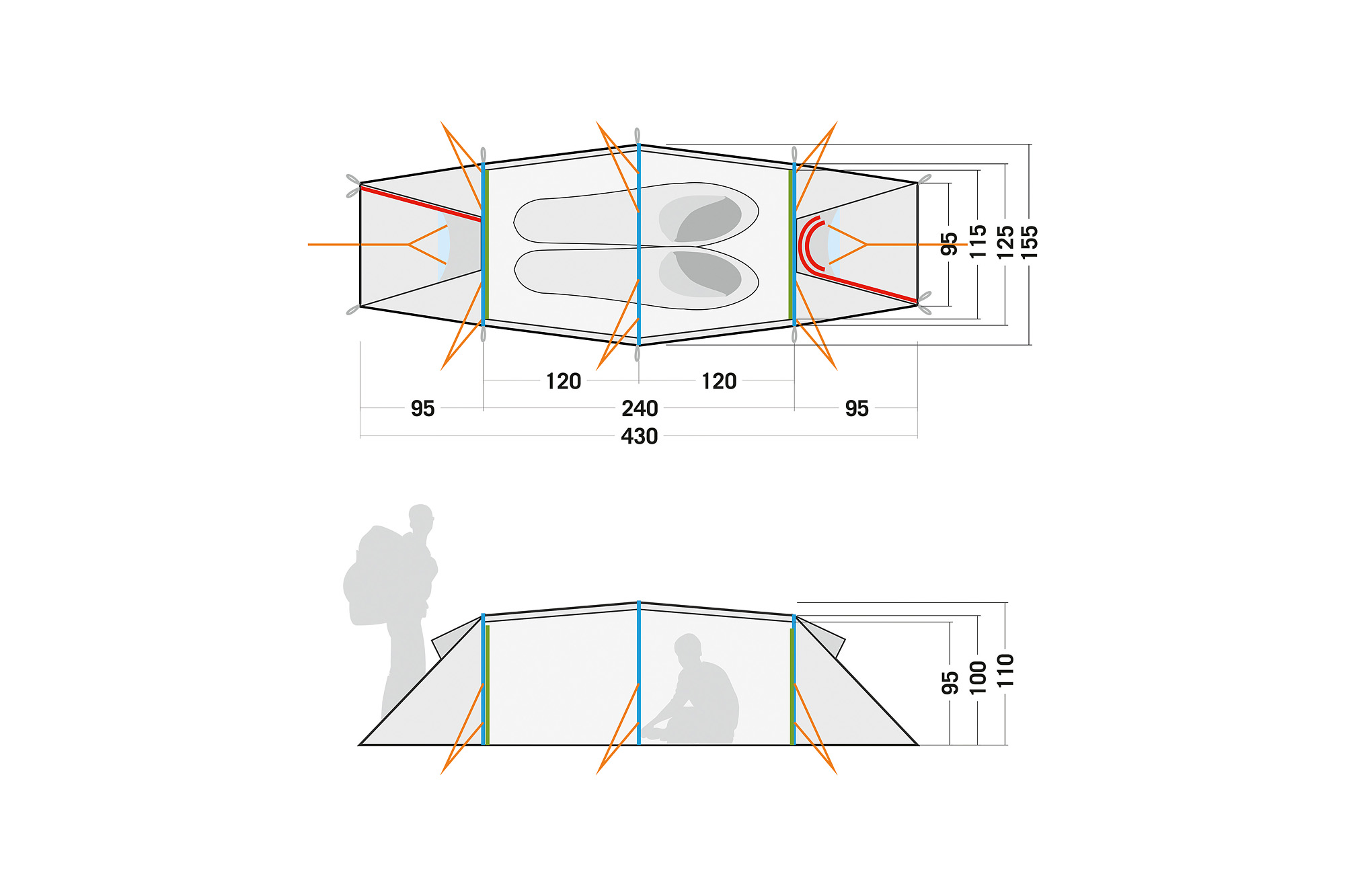 Person, CAD-Diagramm, Diagramm, Tatonka Rokua 2 stone grey olive grau 2-Personen-Zelte - Detailansicht