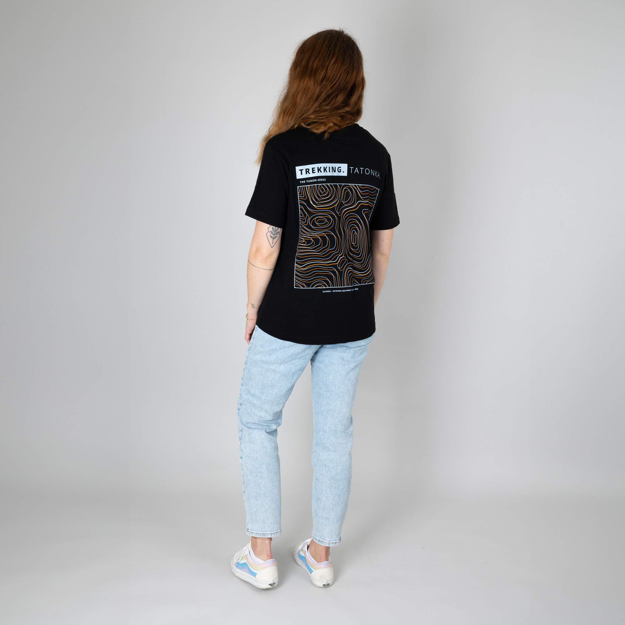 Bekleidung, T-shirt, Hosen, Jeans, Person, Tatonka Tatonka Contour Oversize Shirt W's black schwarz T-Shirts - Ansicht seitlich-hinten