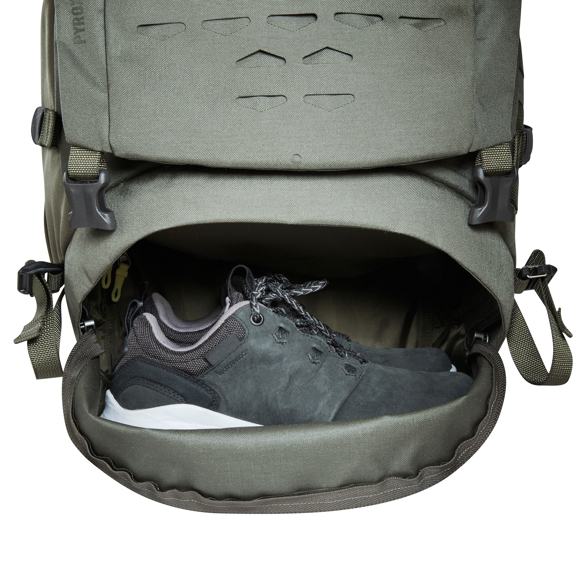 Bekleidung, Schuhwerk, Schuh, Sneaker, Tasche, Tatonka Pyrox 45+10 BC stone grey olive grau Trekkingrucksäcke - Detailansicht