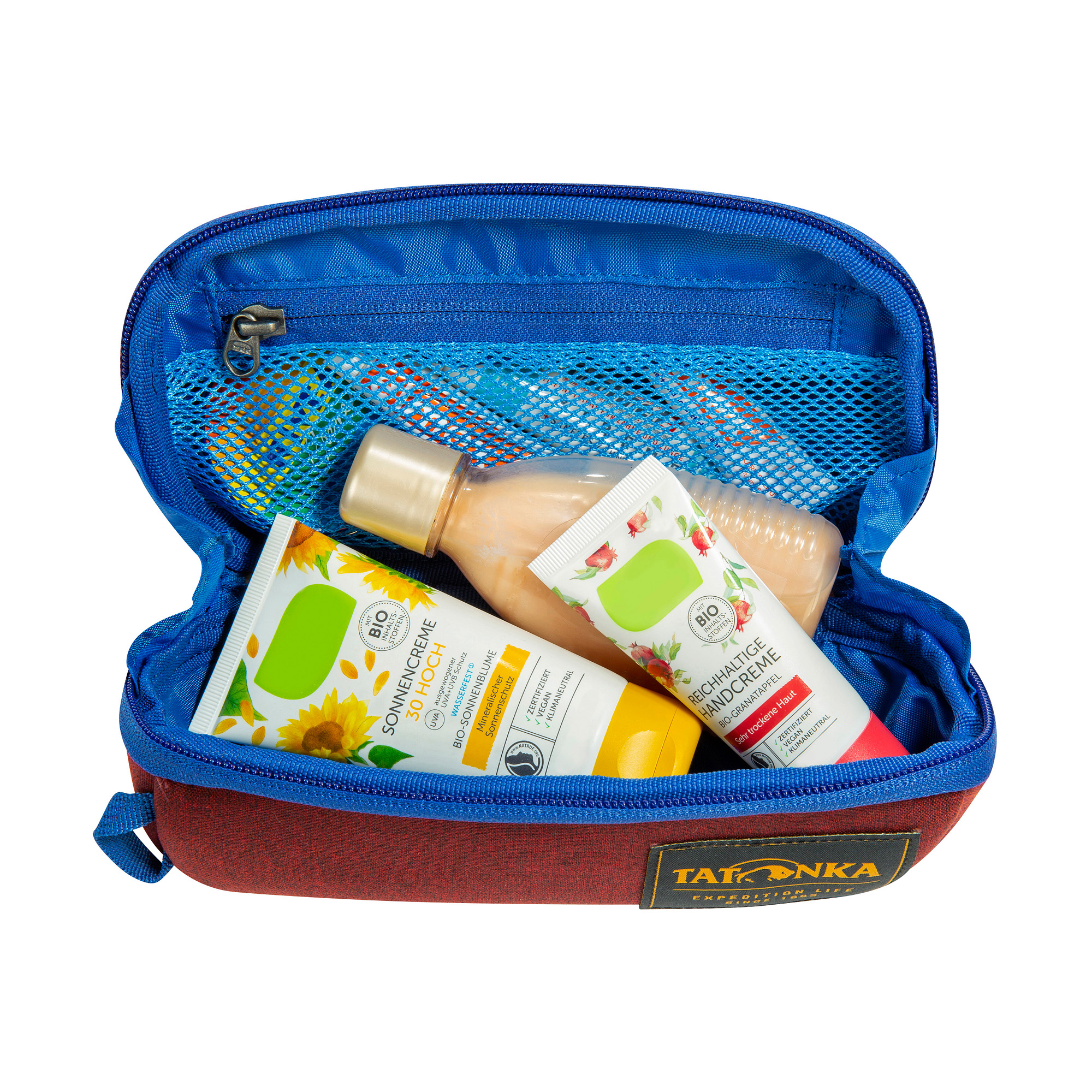 Flasche, Lotion, Sonnenschutz, Kabinett, Erste Hilfe, Tatonka Square Zip Pouch S tango red rot Kulturbeutel - Detailansicht