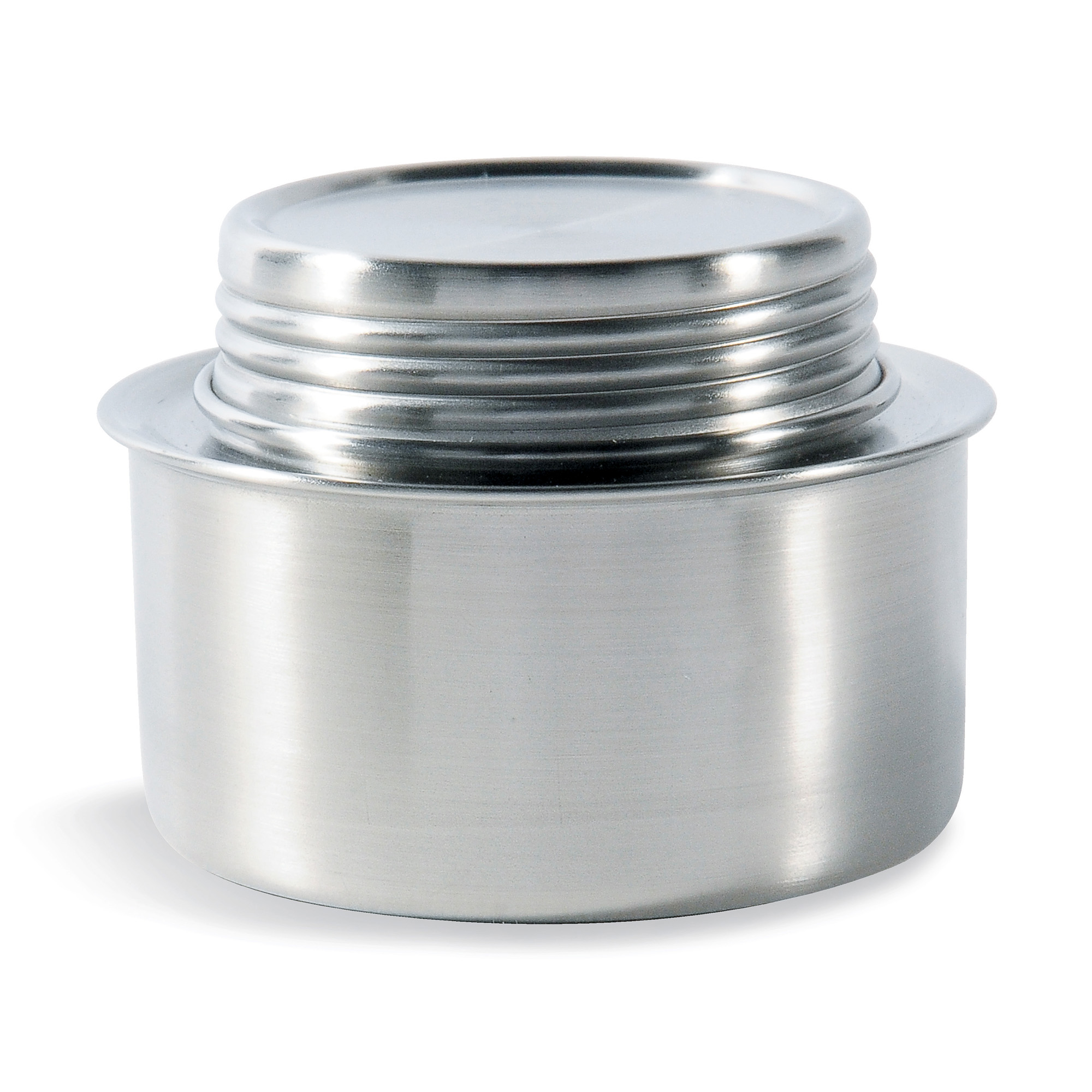 Flasche, Schüssel, Stahl, Aluminium, Tatonka Alcohol Burner Kocher - Ansicht seitlich-vorne