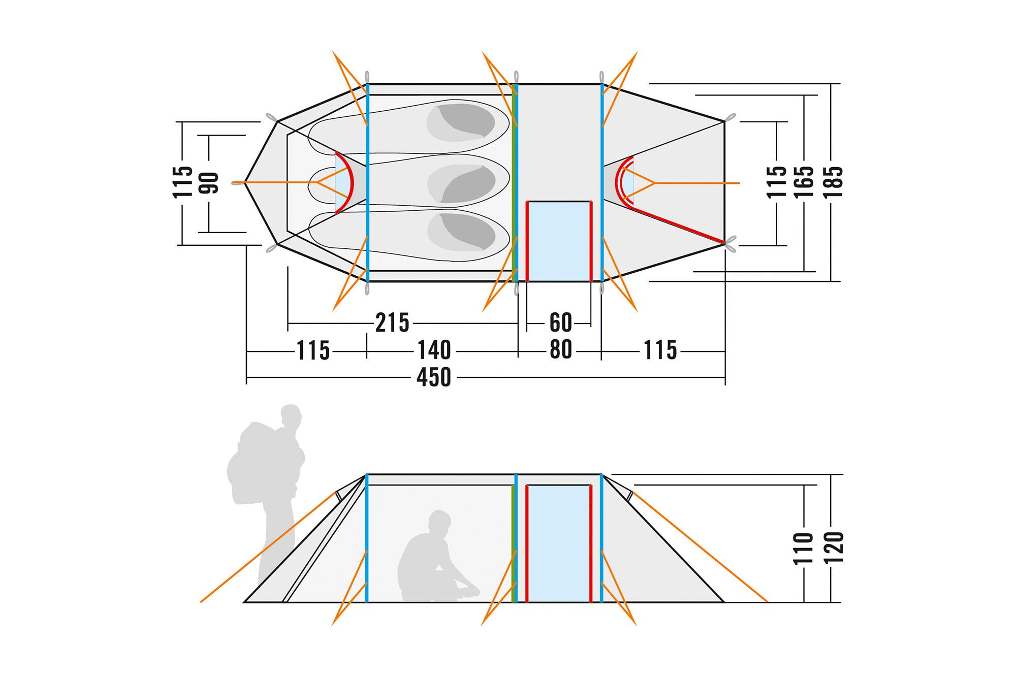 CAD-Diagramm, Diagramm, Person, Tatonka Polar 3 green grün 3-Personen-Zelte - Detailansicht