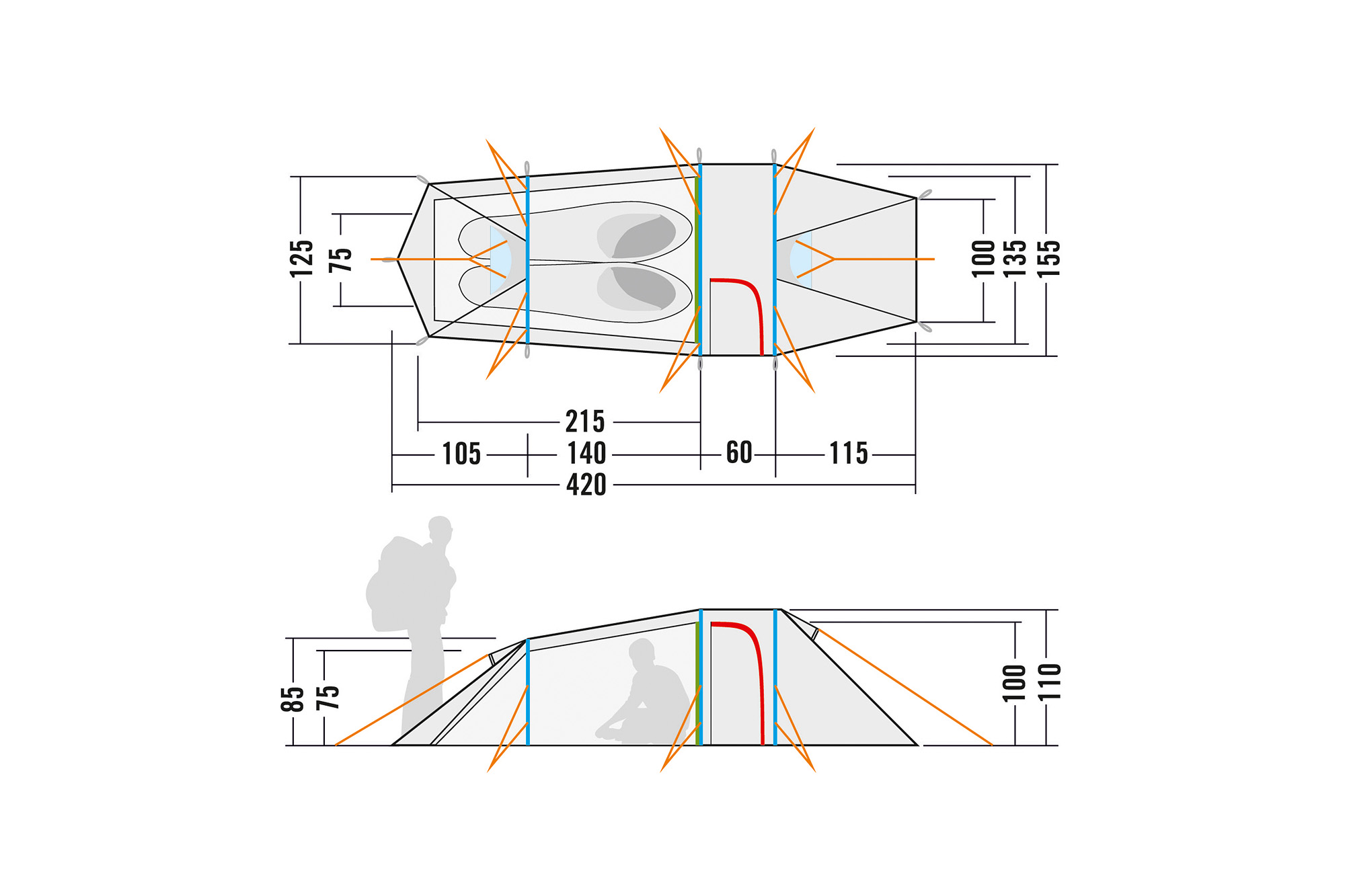 CAD-Diagramm, Diagramm, Person, Tatonka Okisba green grün 2-Personen-Zelte - Detailansicht