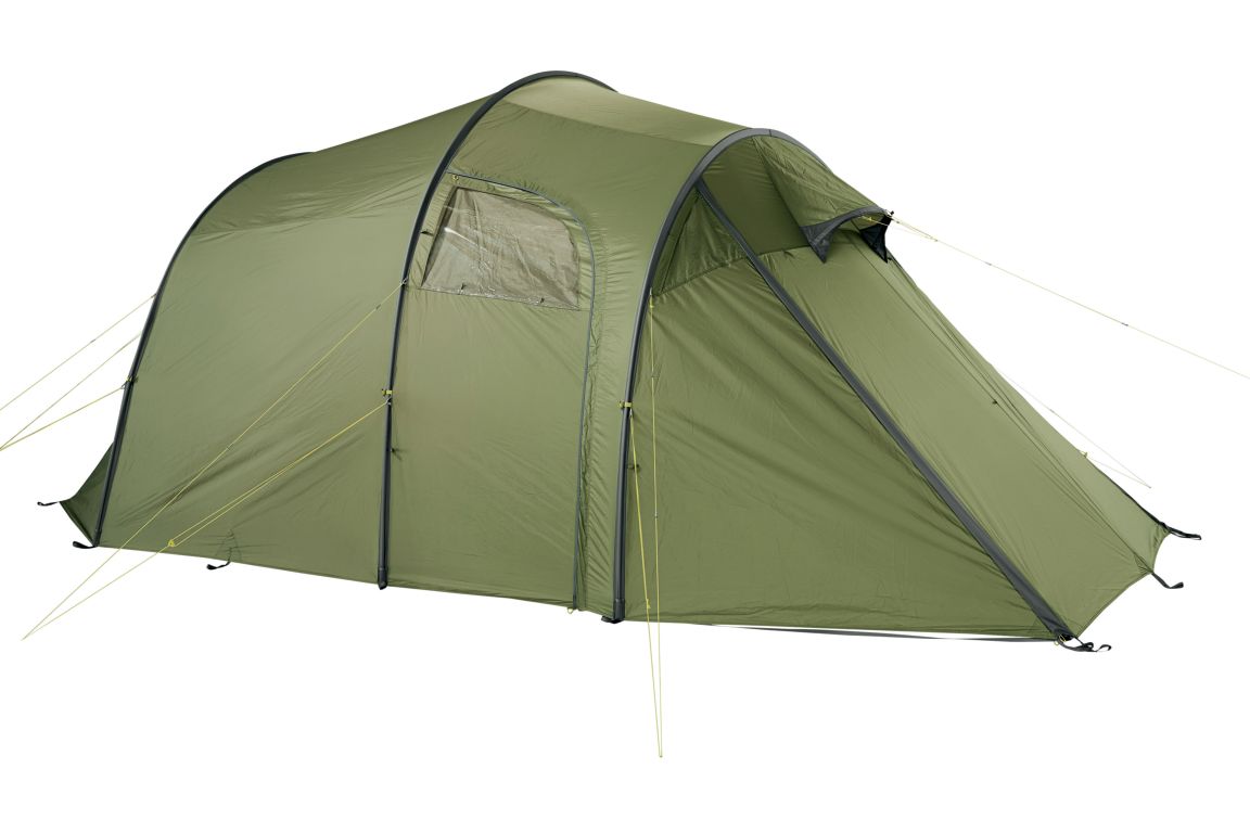 Zelt, Campen, Zelt in den Bergen, Natur, Draußen, Zelt, Campen, Zelt in den Bergen, Natur, Draußen, Zelt, Campen, Zelt in den Bergen, Natur, Draußen, Tatonka Family Camp light olive grün 3-Personen-Zelte - Ansicht seitlich-vorne
