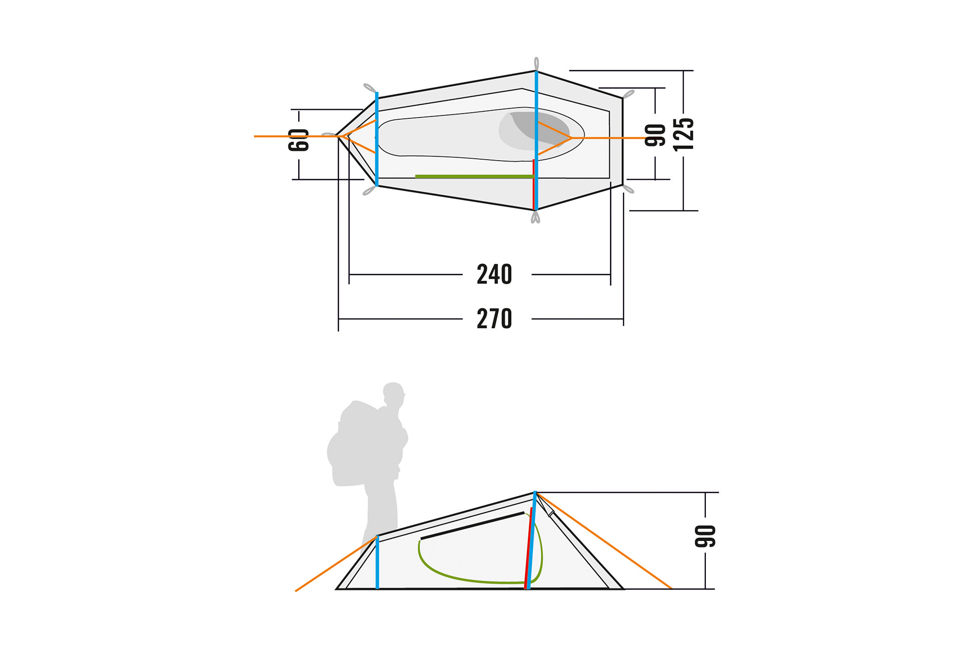 CAD-Diagramm, Diagramm, Person, Tatonka Kyrkja green grün 1-Personen-Zelte - Detailansicht