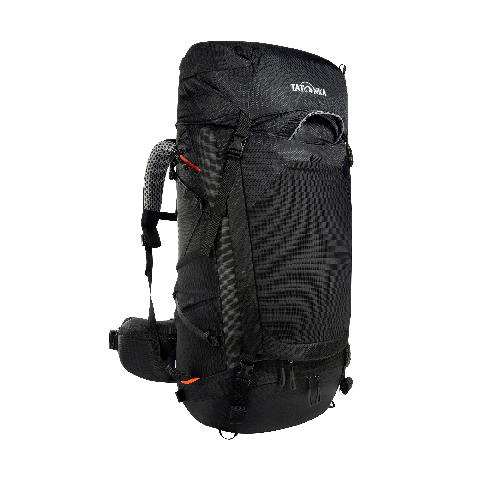 Tasche, Rucksack, Tatonka Pyrox 45+10 black schwarz Trekkingrucksäcke - Ansicht seitlich-vorne