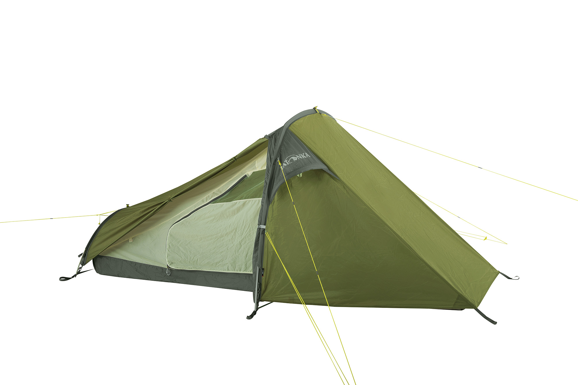 Zelt, Campen, Zelt in den Bergen, Natur, Draußen, Tatonka Koli light olive grün 1-Personen-Zelte - Detailansicht