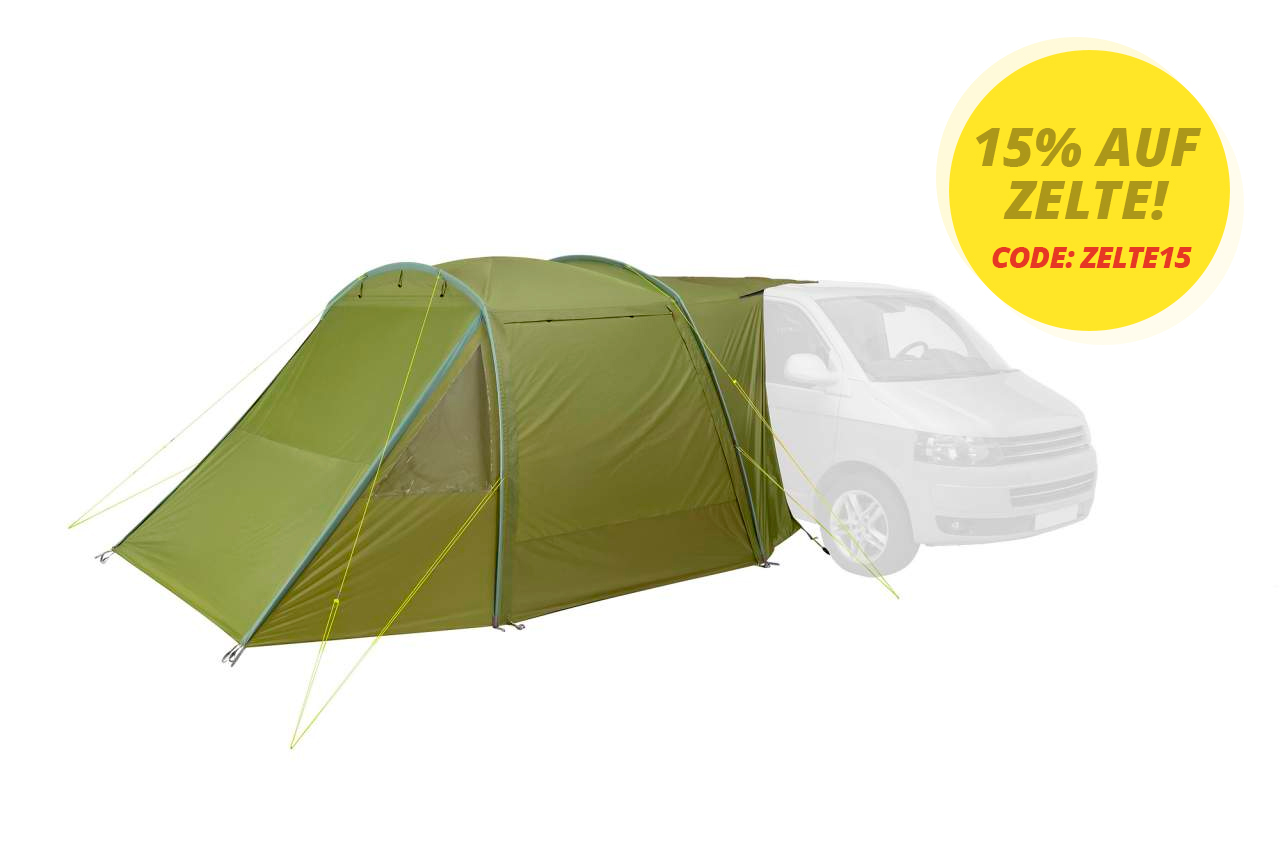 Zelt, Campen, Zelt in den Bergen, Natur, Draußen, Zelt, Campen, Zelt in den Bergen, Im Freien, Auto, Tatonka Van Camp light olive grün Zelt- & Tarpzubehör - Ansicht seitlich-vorne