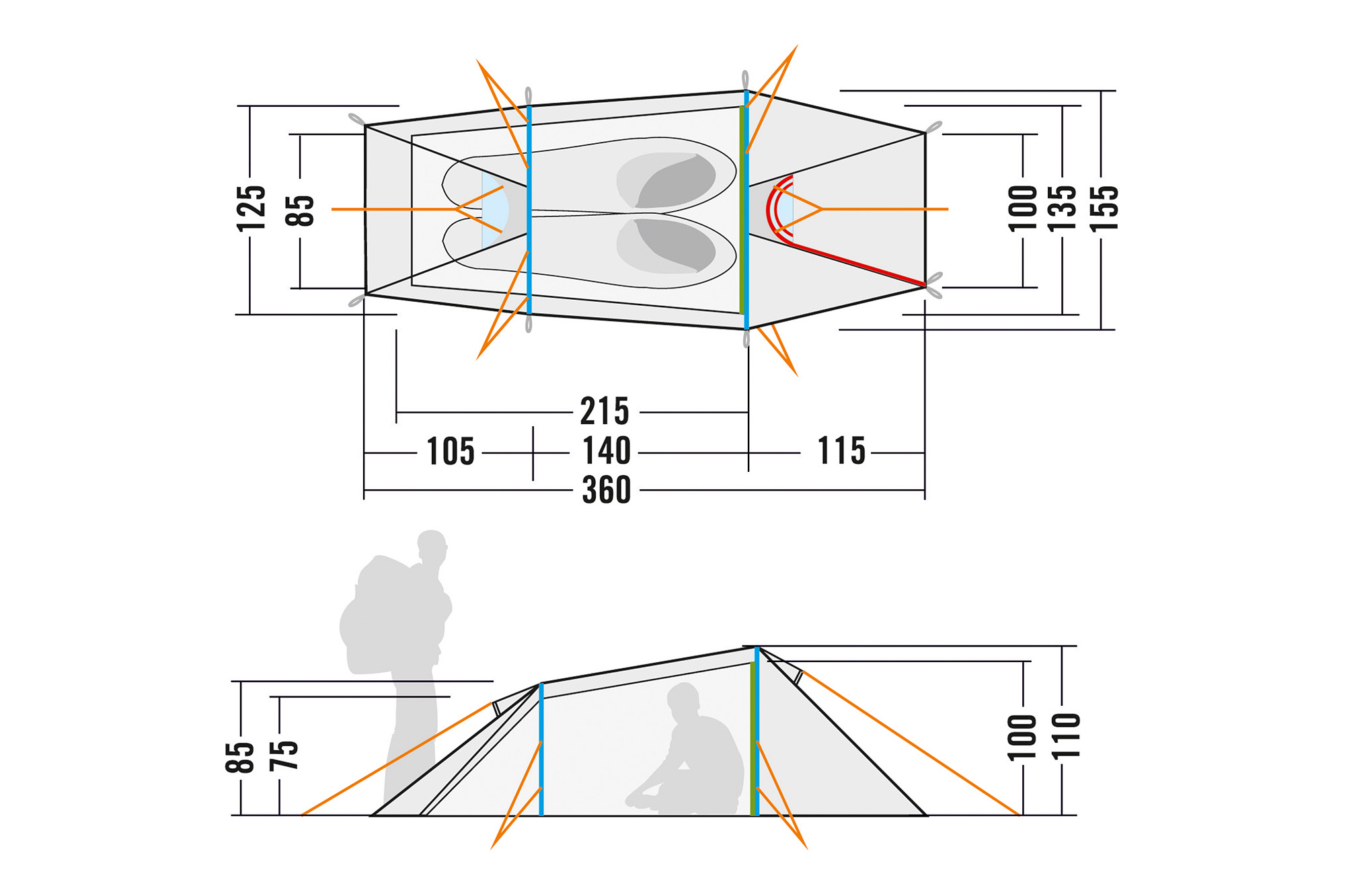 CAD-Diagramm, Diagramm, Person, Tatonka Narvik 2 light olive grün 2-Personen-Zelte - Detailansicht