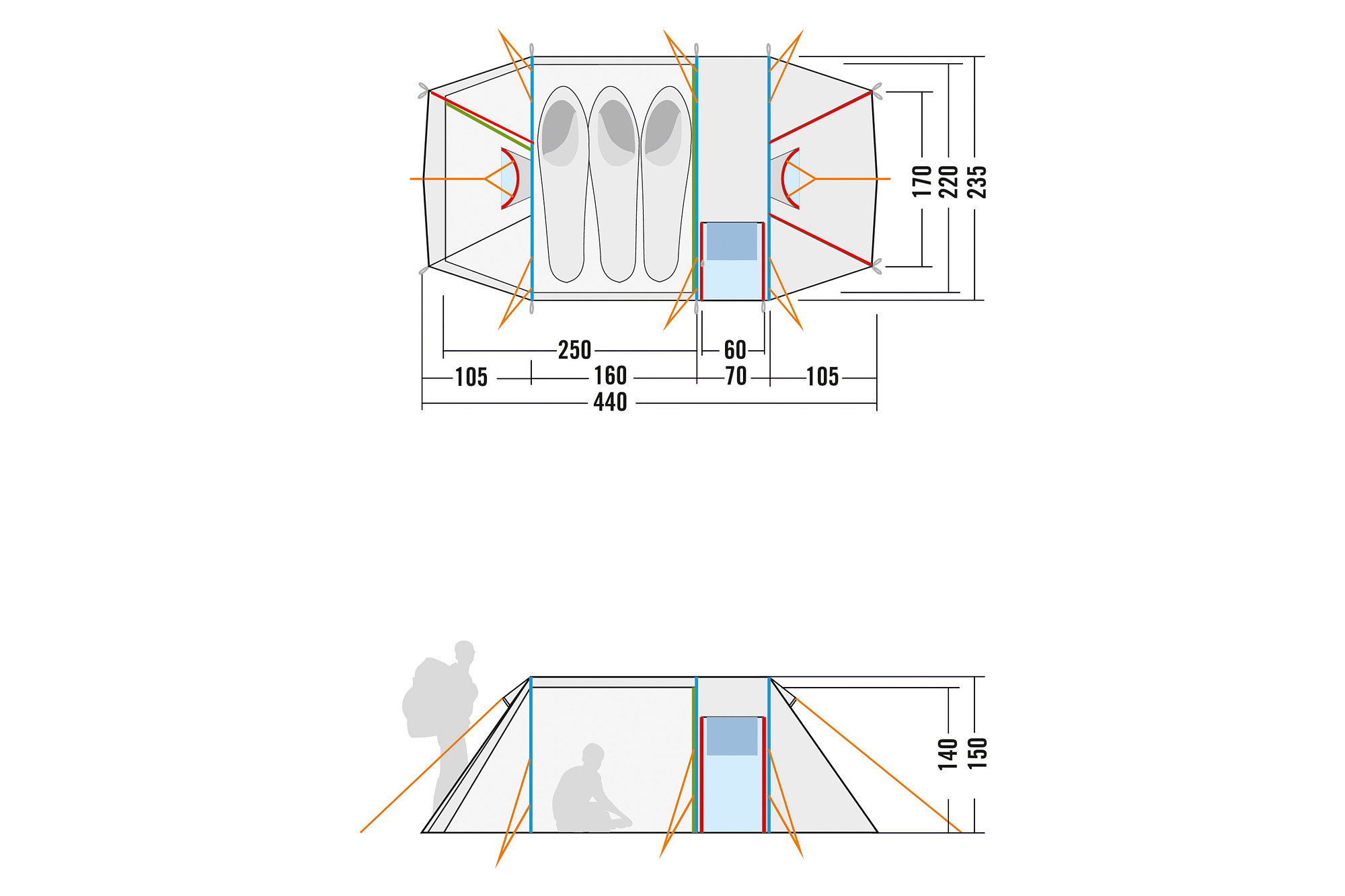Diagramm, Handlung, Person, CAD-Diagramm, Tatonka Alaska 3 DLX light olive grün 3-Personen-Zelte - Detailansicht