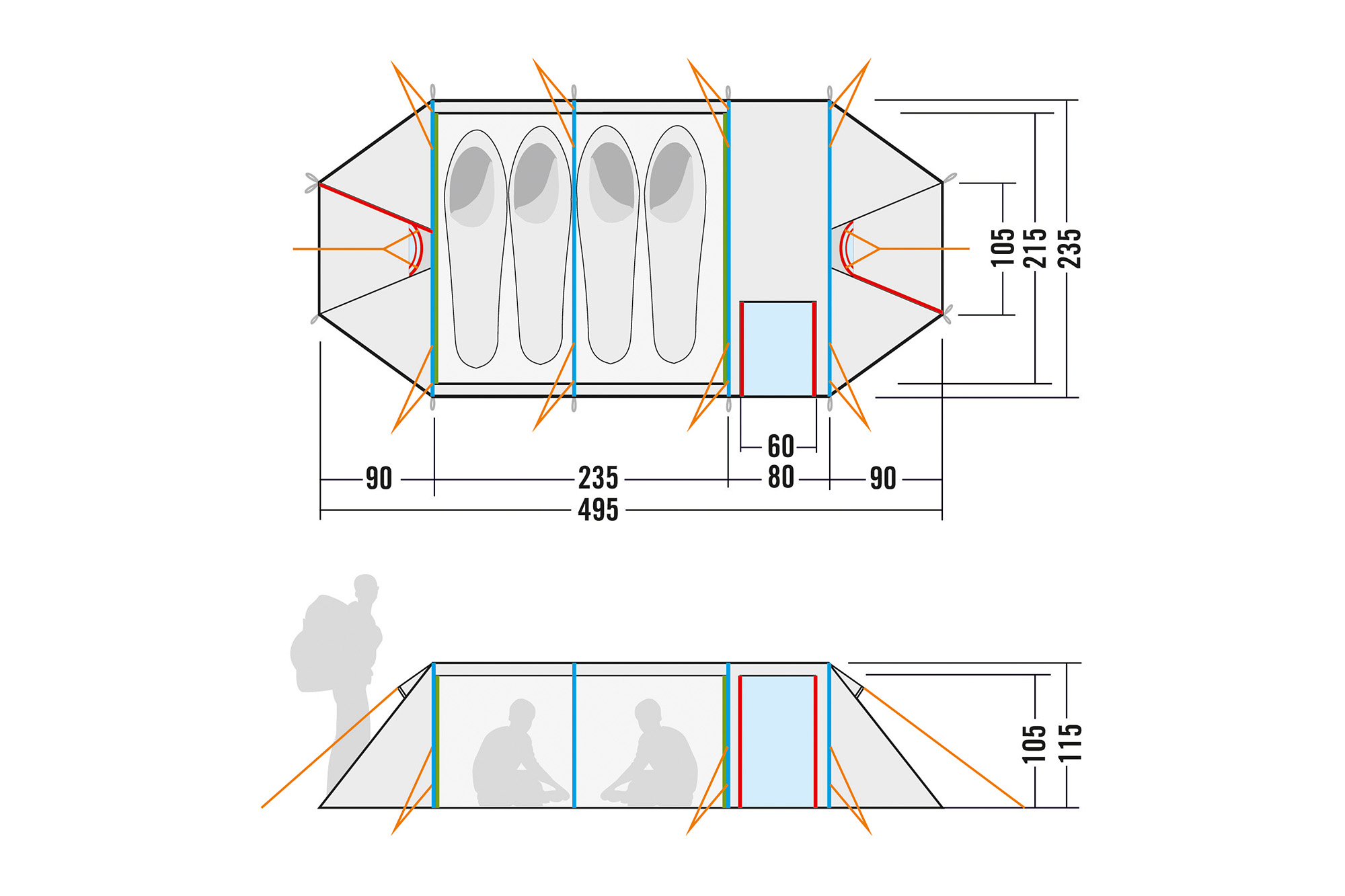 Person, Diagramm, Handlung, CAD-Diagramm, Tatonka Alaska 4 PU light olive grün 4-Personen-Zelte - Detailansicht