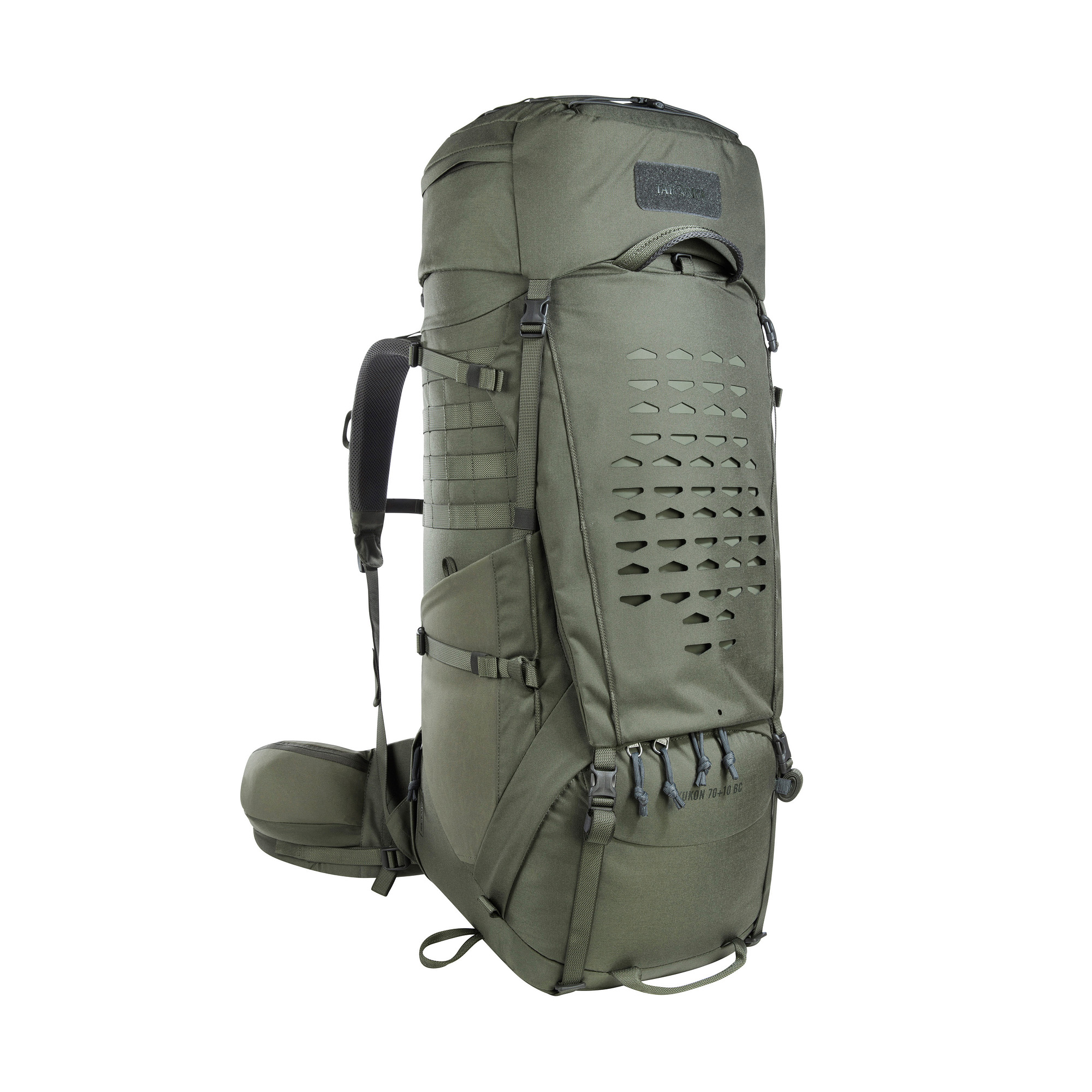 Tasche, Rucksack, Tatonka Yukon 70+10 BC stone grey olive grau Trekkingrucksäcke - Ansicht seitlich-vorne