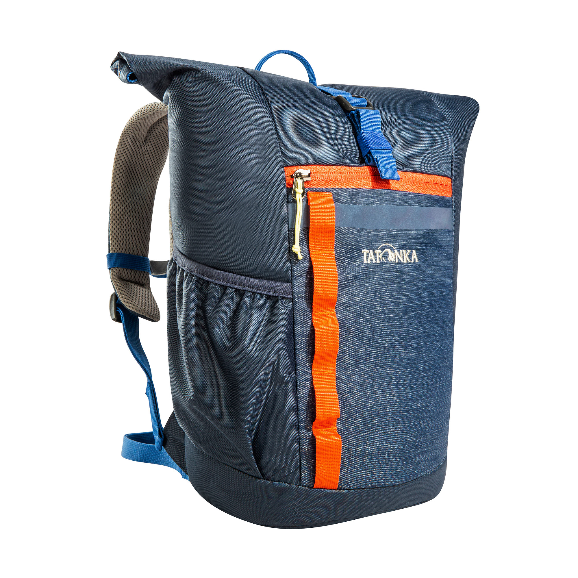 Tasche, Rucksack, Kleidung, Weste, Tatonka Rolltop Pack JR 14 navy blau Kinderrucksäcke - Ansicht seitlich-vorne