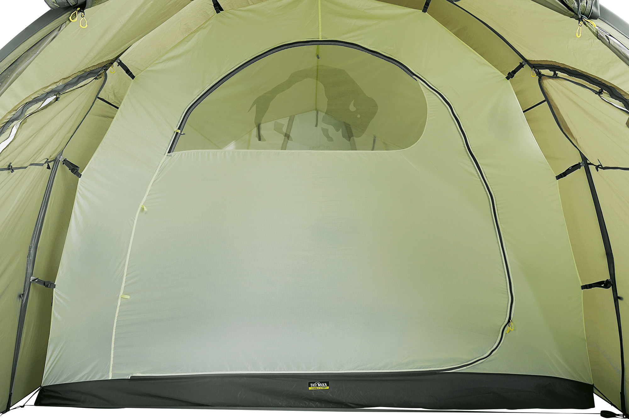 Zelt, Campen, Zelt in den Bergen, Natur, Draußen, Tatonka Family Camp light olive grün 3-Personen-Zelte - Detailansicht