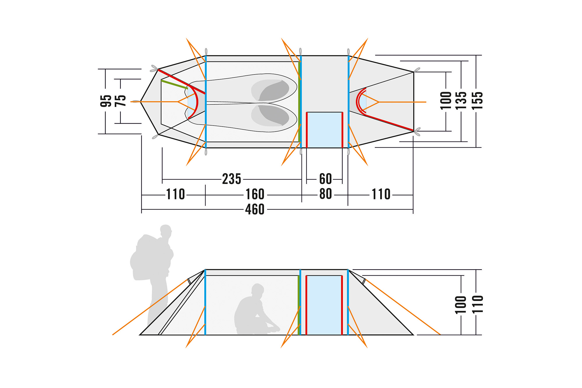 CAD-Diagramm, Diagramm, Person, Tatonka Alaska 2.235 PU light olive grün 2-Personen-Zelte - Detailansicht