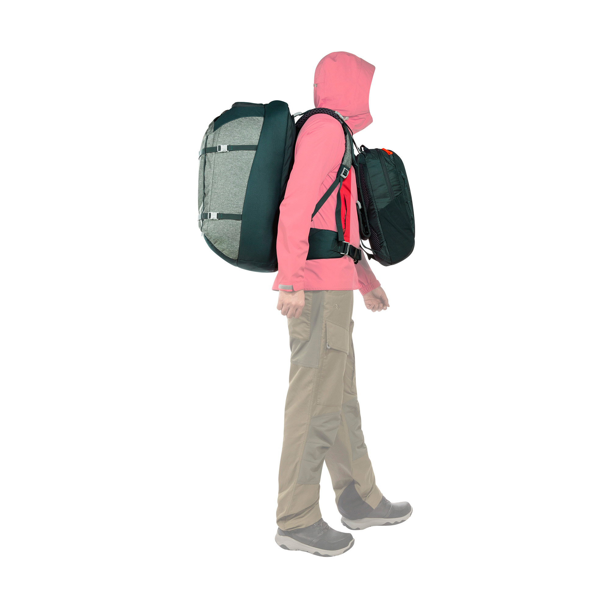 Tasche, Rucksack, Person, Schuhe, Schuh, Tatonka Great Escape 50+15 Women sage green grün Reiserucksäcke - Detailansicht