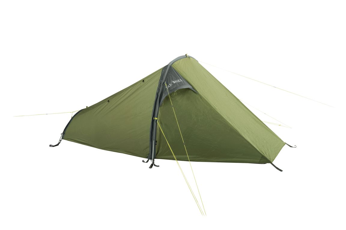 Zelt, Campen, Zelt in den Bergen, Natur, Draußen, Zelt, Campen, Zelt in den Bergen, Natur, Draußen, Zelt, Campen, Zelt in den Bergen, Natur, Draußen, Tatonka Koli light olive grün 1-Personen-Zelte - Ansicht seitlich-vorne