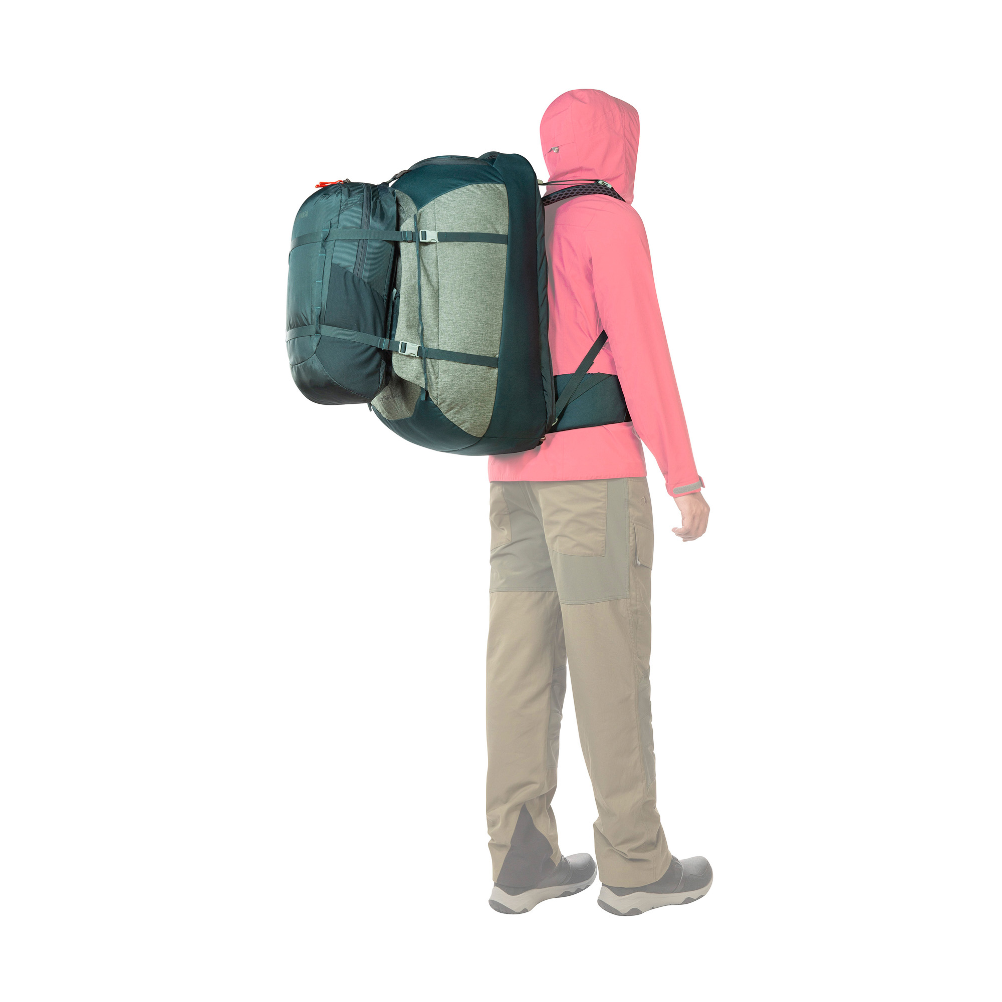 Tasche, Mantel, Person, Rucksack, Schuh, Tatonka Great Escape 50+15 Women sage green grün Reiserucksäcke - Detailansicht