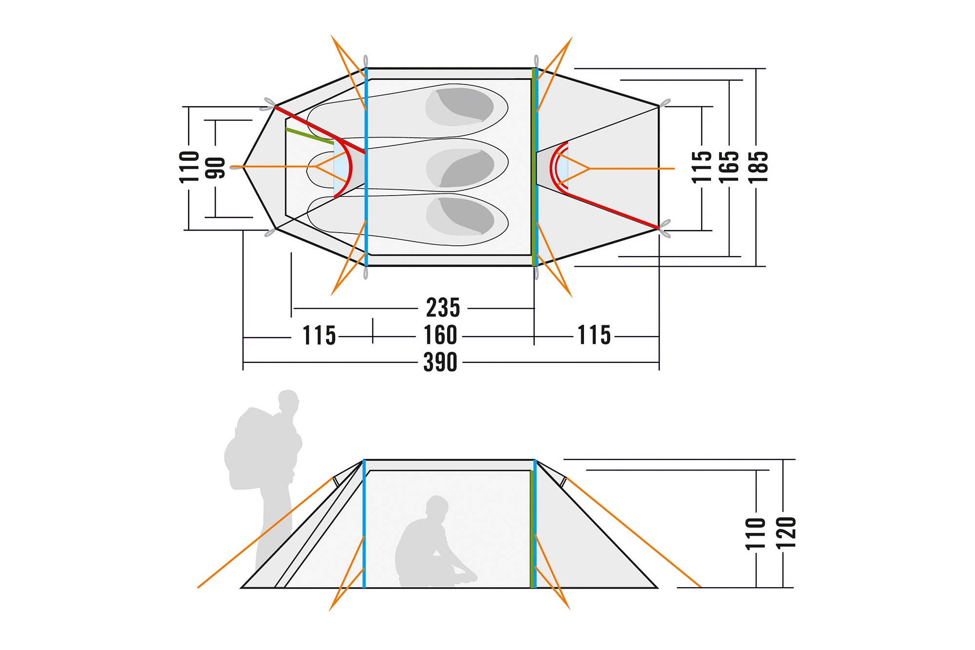 CAD-Diagramm, Diagramm, Person, Tatonka Arctis 3.235 PU light olive grün 3-Personen-Zelte - Detailansicht