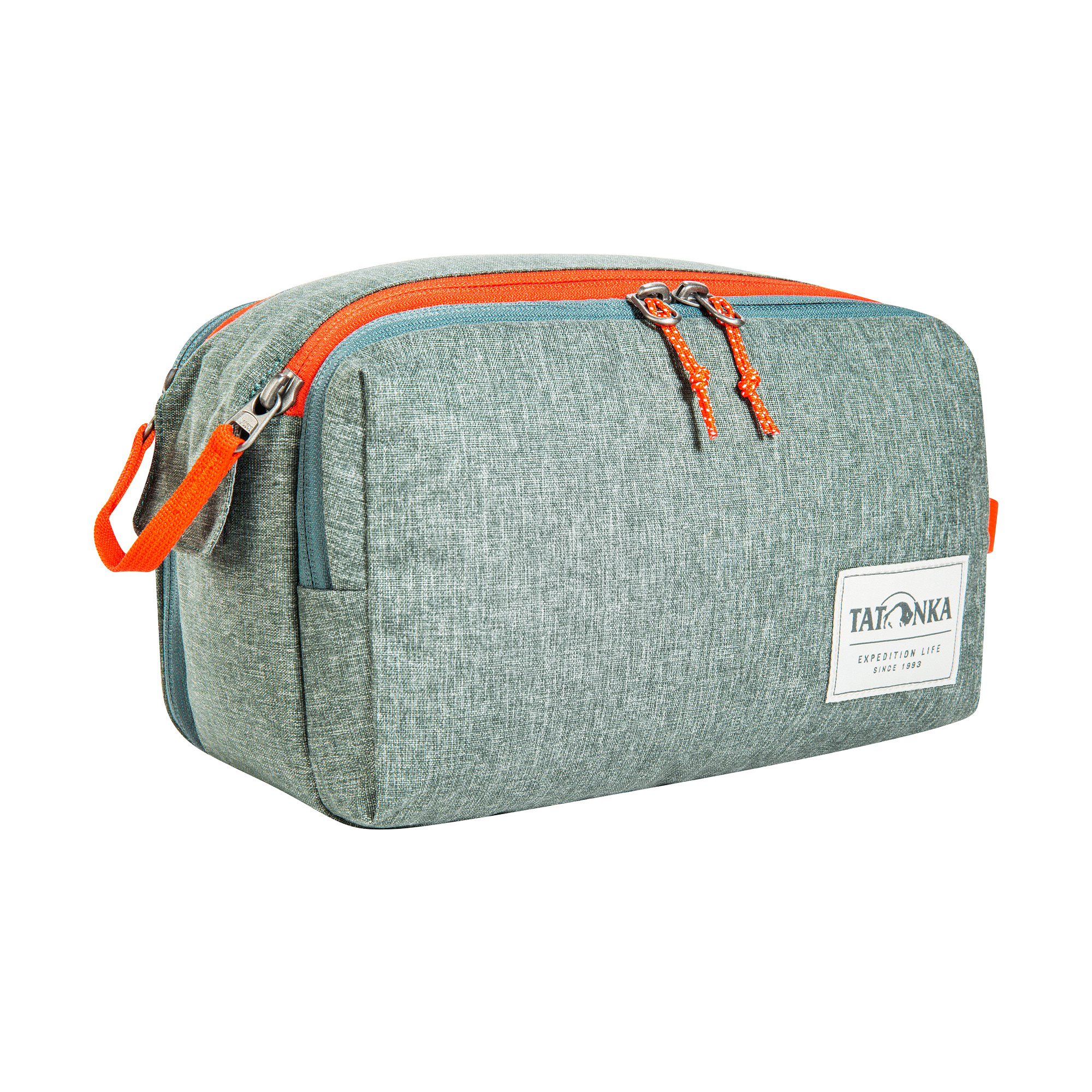 Zubehor, Tasche, Handtasche, Tatonka Cosmetic Double Zip Pouch sage green grün Kulturbeutel - Ansicht seitlich-vorne