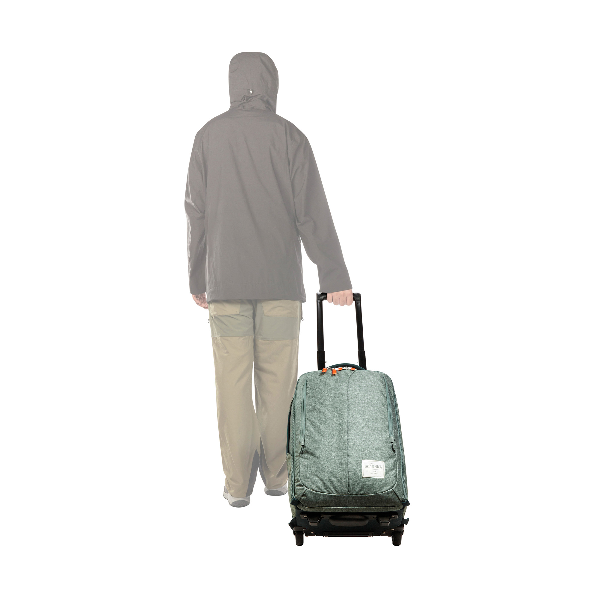 Mantel, Gepäck, Kapuzenpulli, Mann, Person, Tatonka Travel Roller 40 sage green grün Trolleys & Koffer - Detailansicht