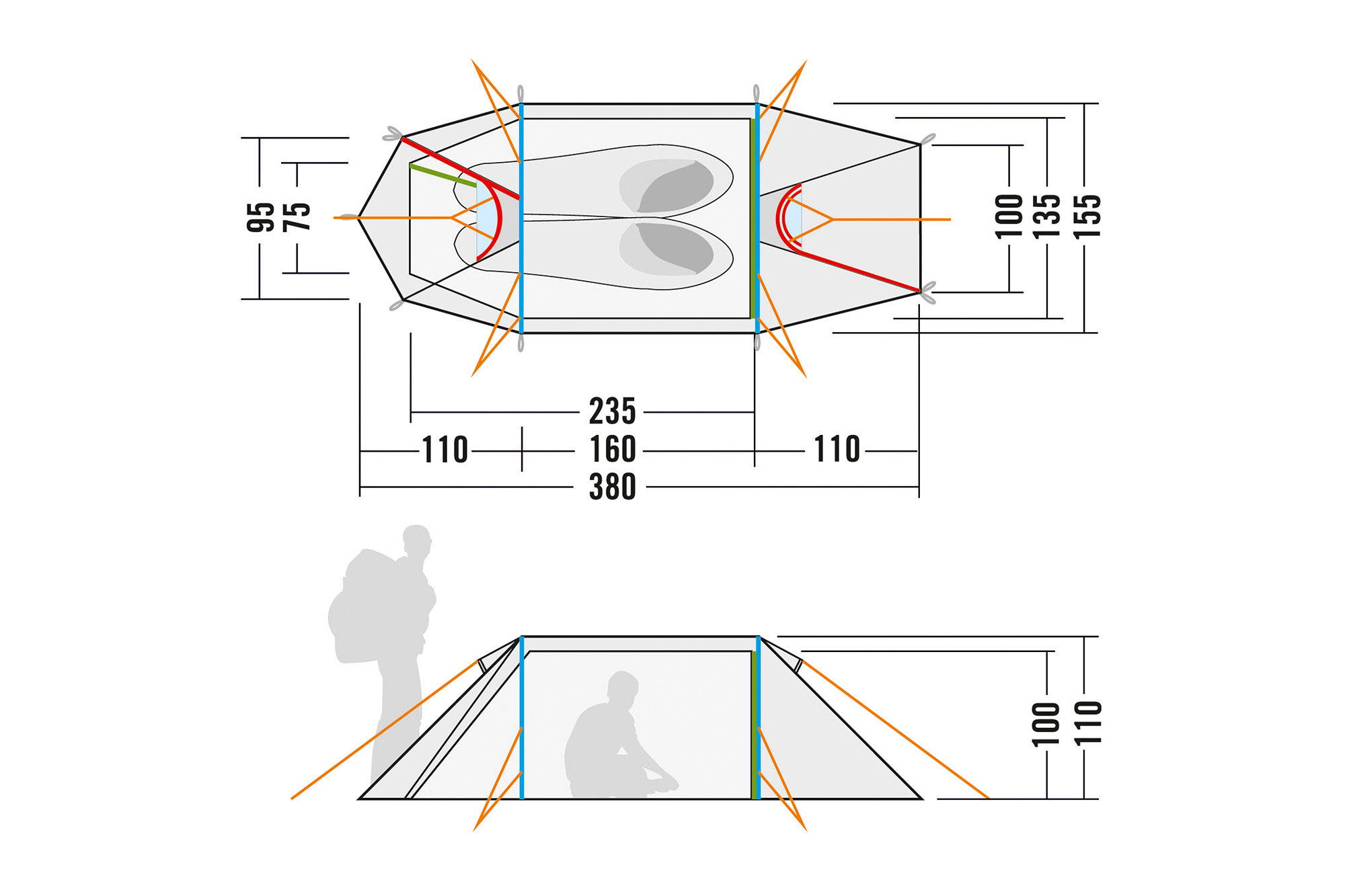 CAD-Diagramm, Diagramm, Person, Tatonka Arctis 2.235 PU light olive grün 2-Personen-Zelte - Detailansicht